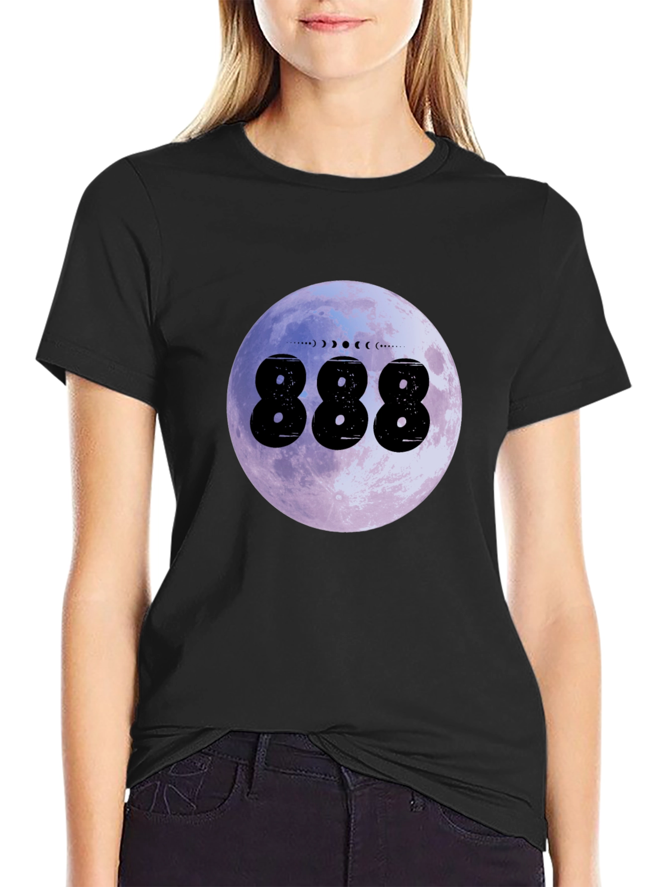 Moon Phase 888 Graphic Black T-Shirt