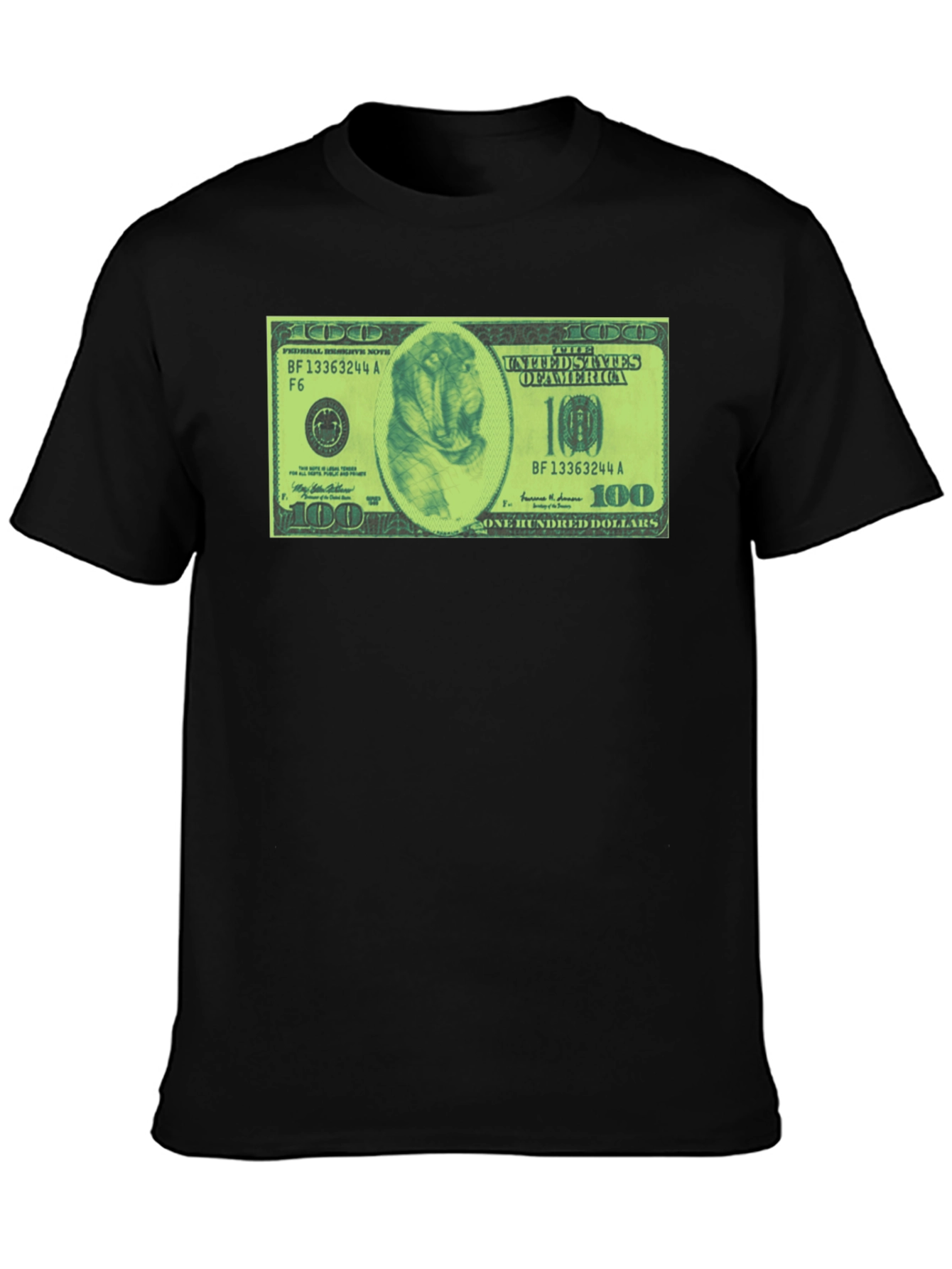 Mens Black Graphic Tee with Dog Dollar Bill Design