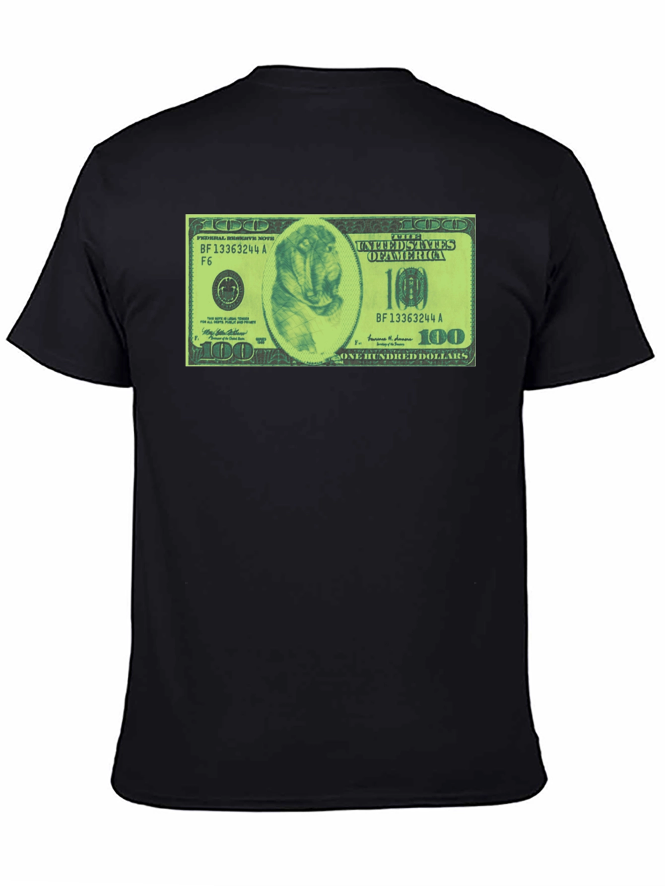 Mens Black Graphic Tee with Dog Dollar Bill Design