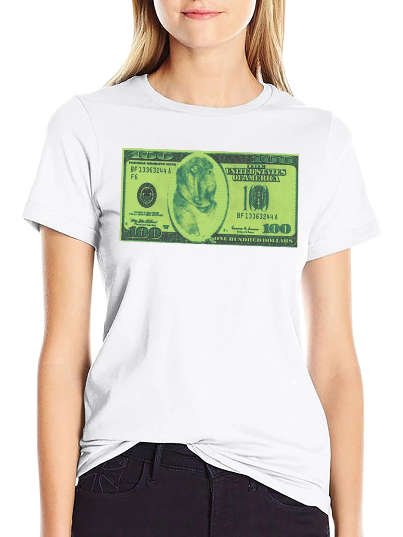 Mens Black Graphic Tee with Dog Dollar Bill Design