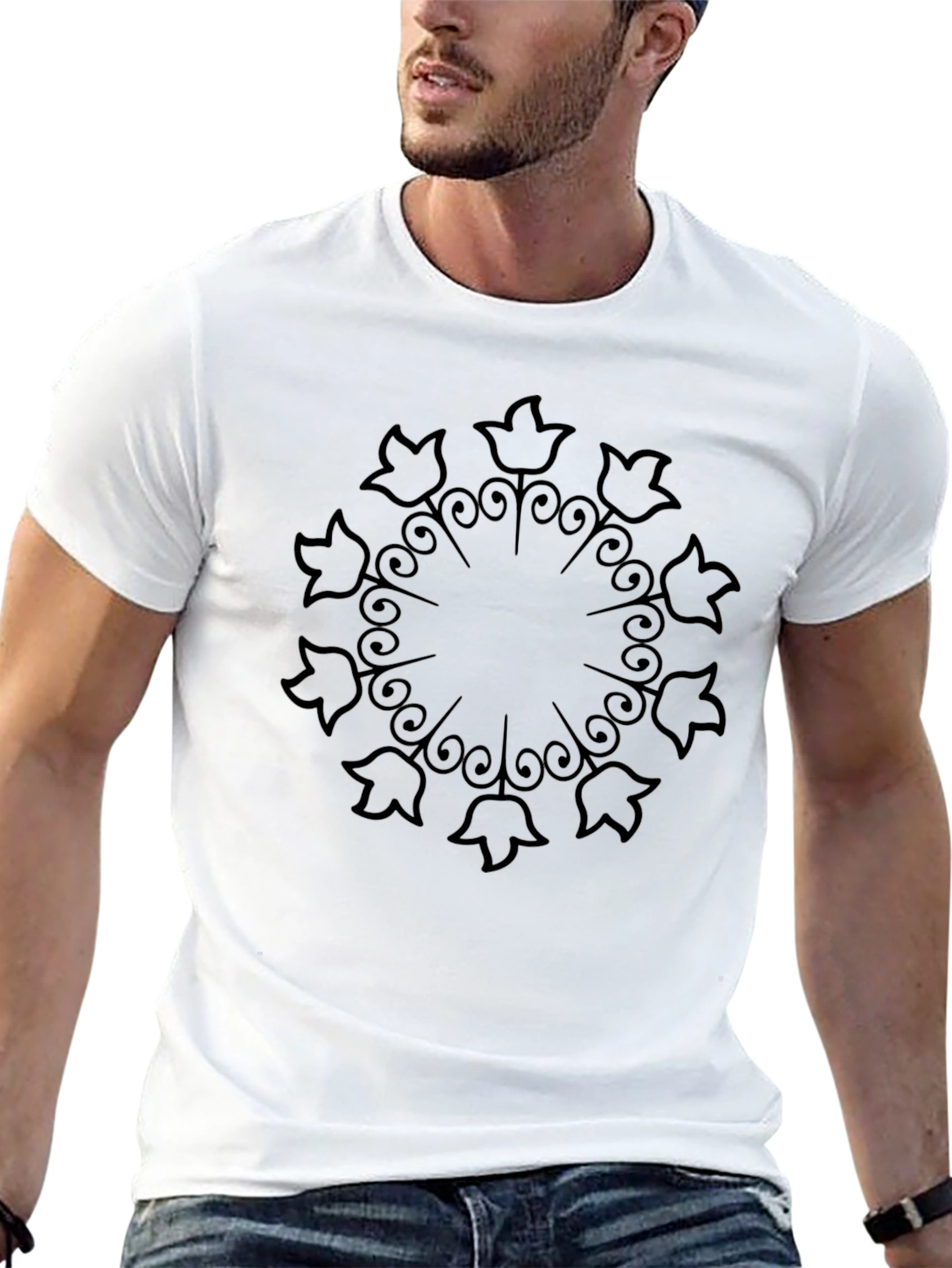 Floral Mandala Graphic T-Shirt - Black