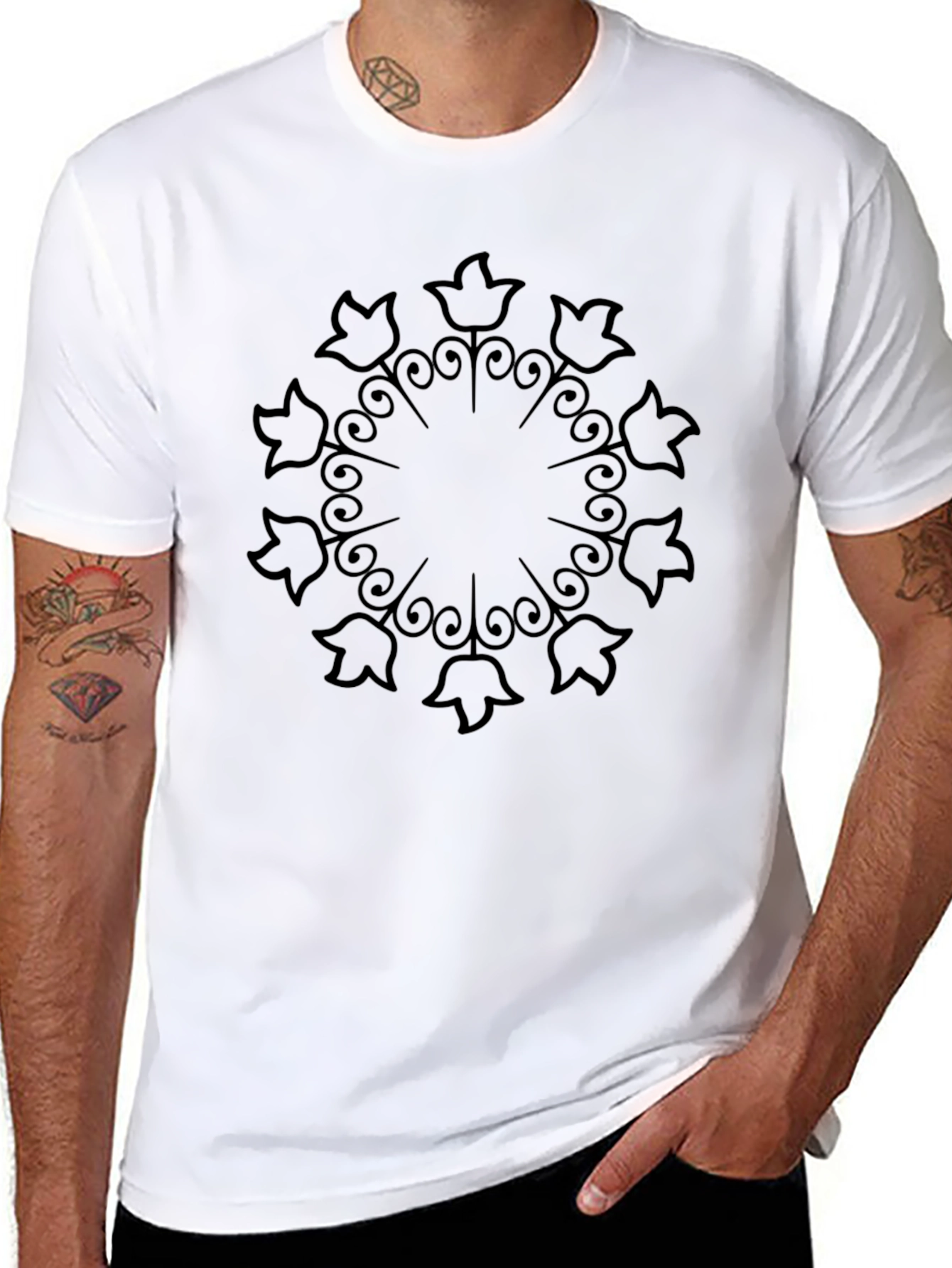 Floral Mandala Graphic T-Shirt - Black