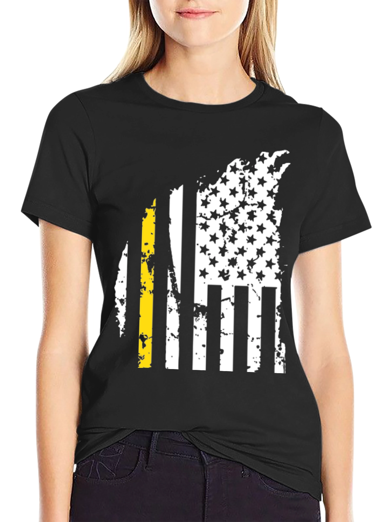 American Flag Thin Yellow Line Mens Tee