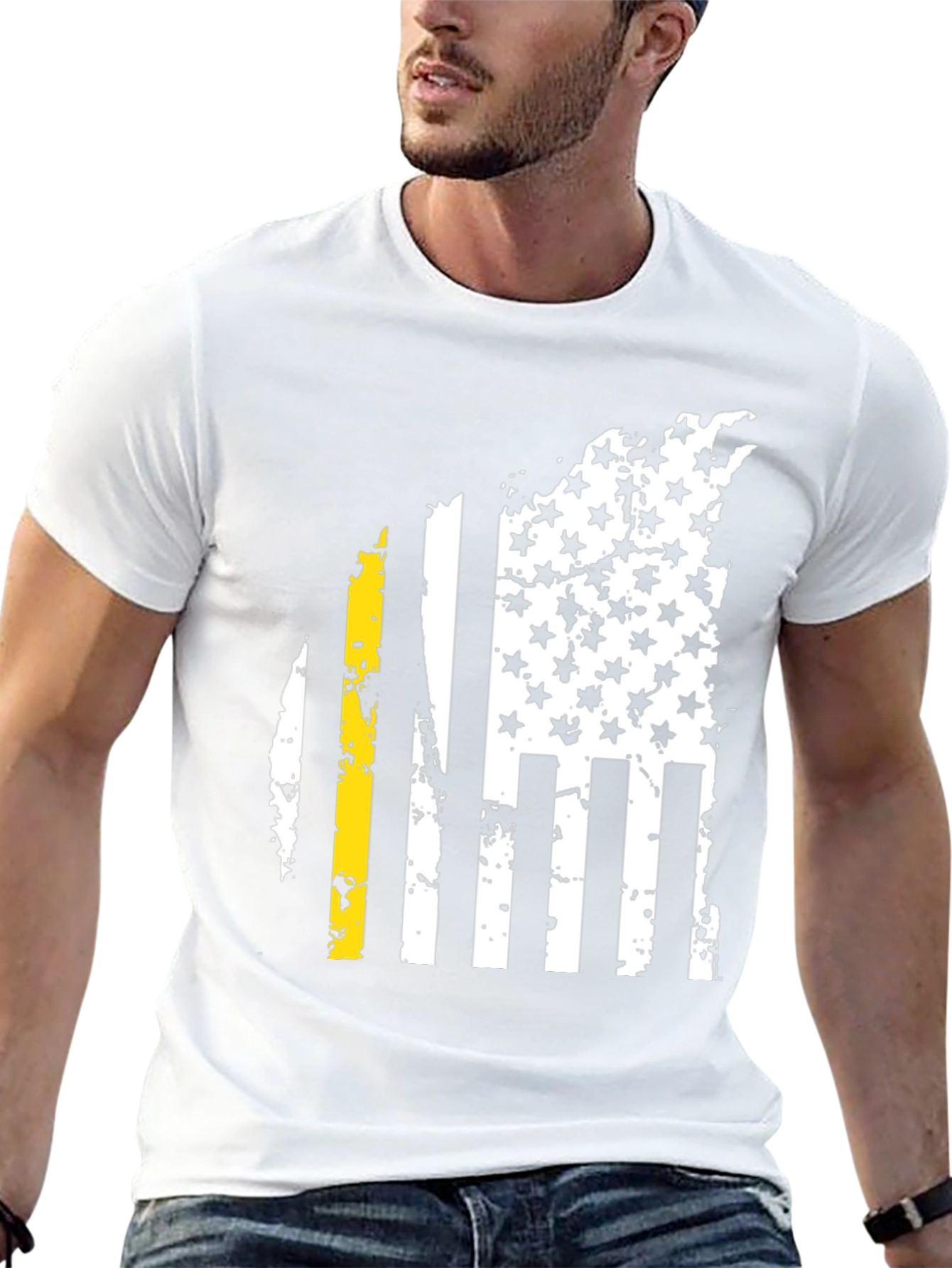 American Flag Thin Yellow Line Mens Tee