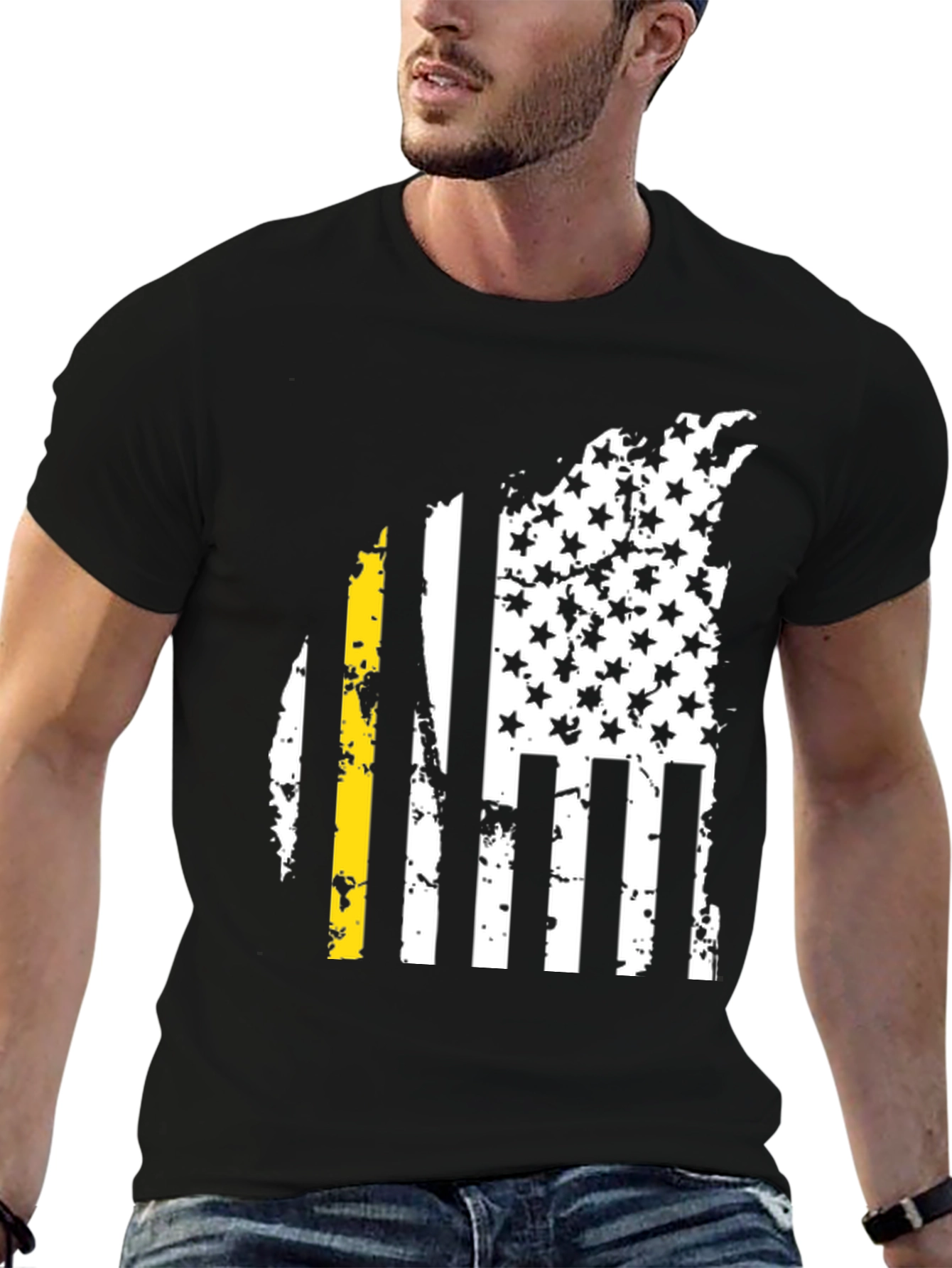 American Flag Thin Yellow Line Mens Tee