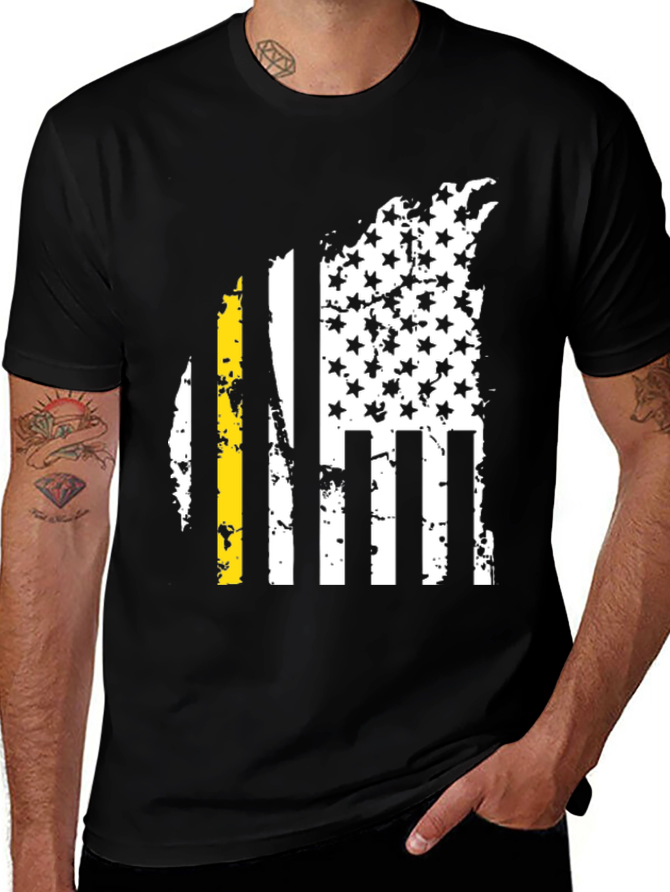 American Flag Thin Yellow Line Mens Tee