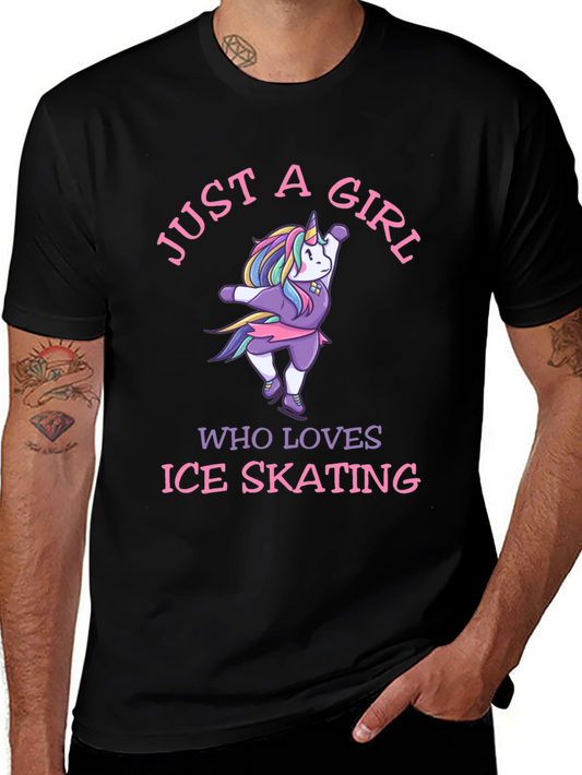 Just a Girl Who Loves Ice Skating Unicorn Graphic Tee