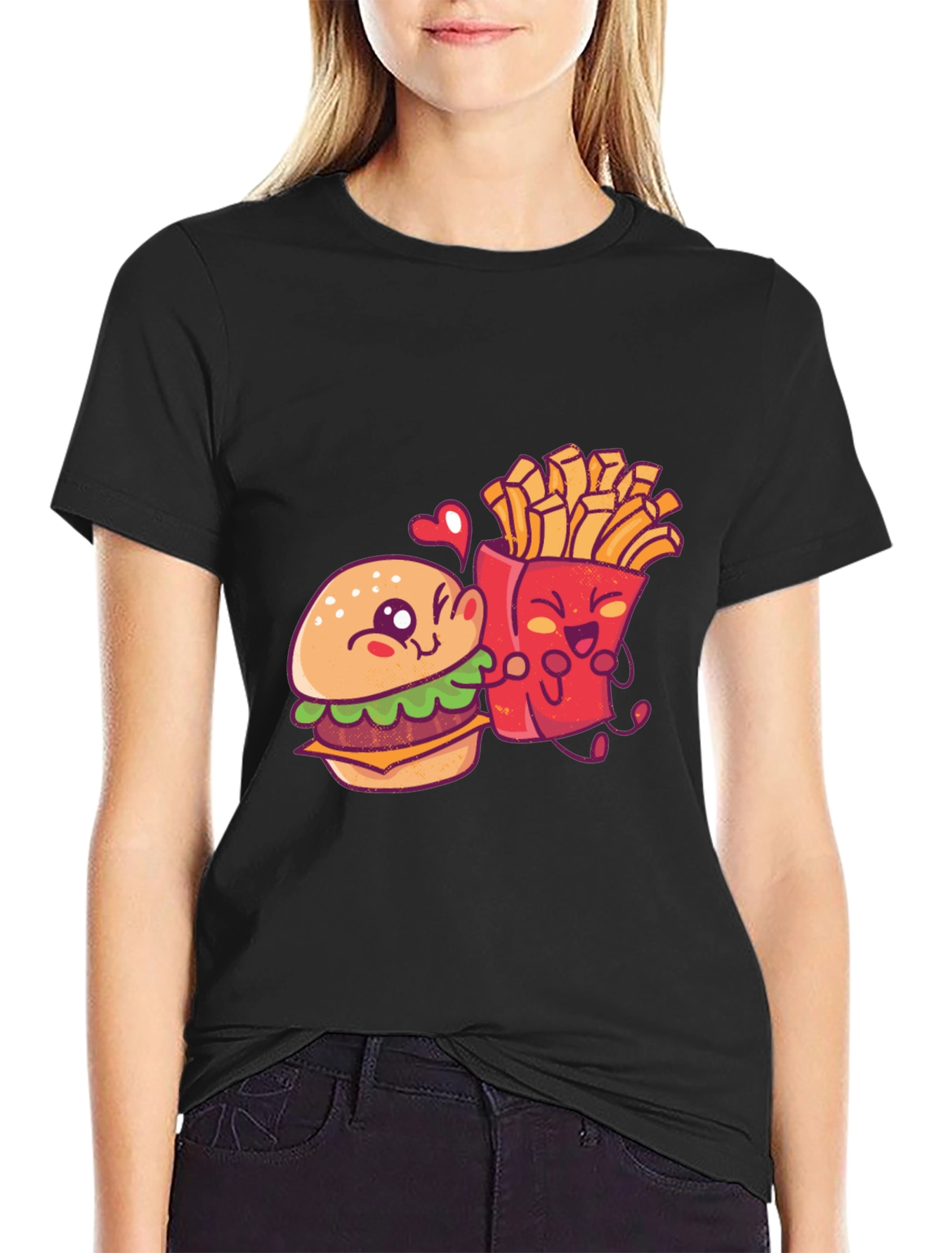 Burger and Fries Cartoon Graphic T-Shirt