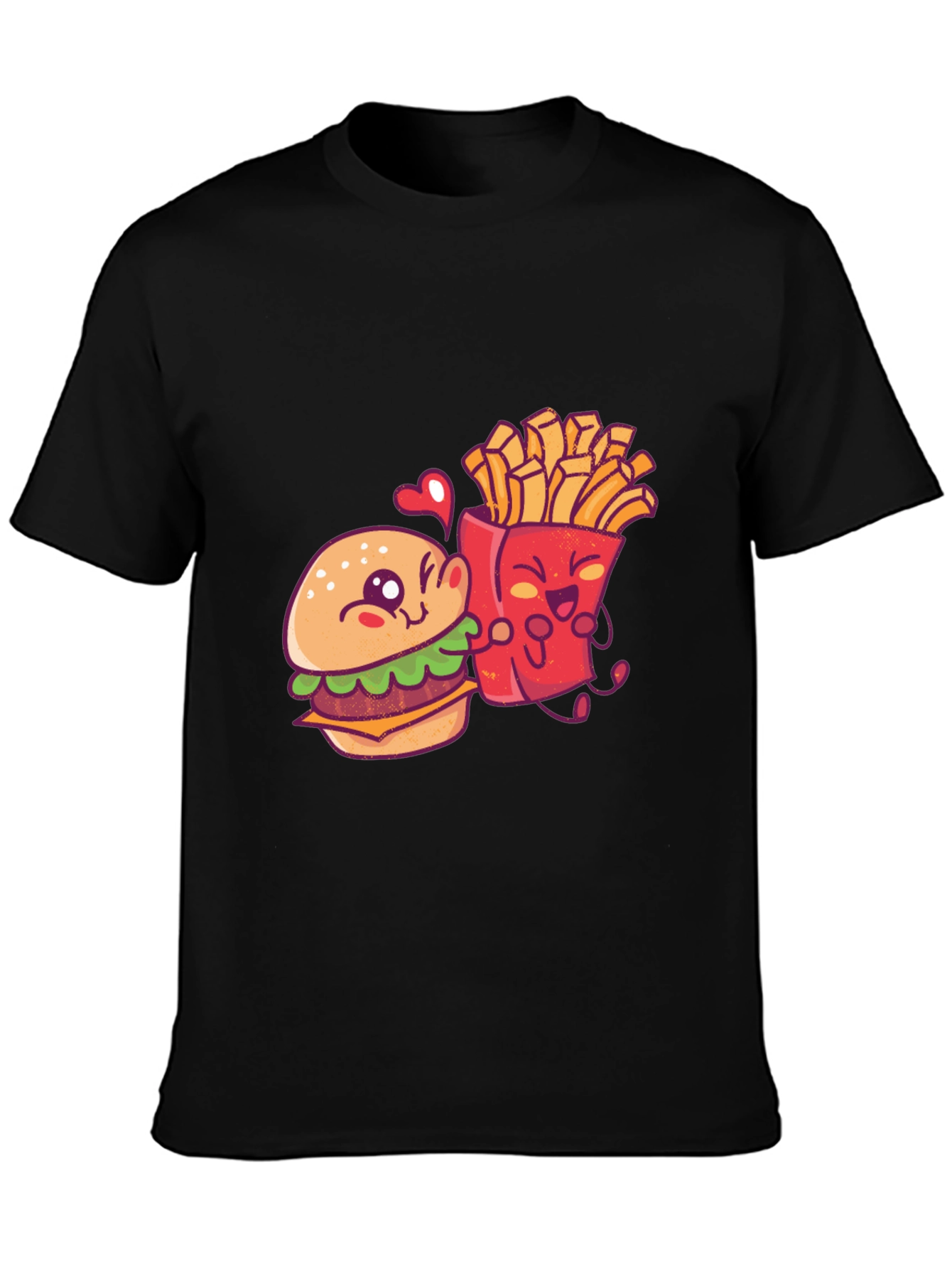 Burger and Fries Cartoon Graphic T-Shirt