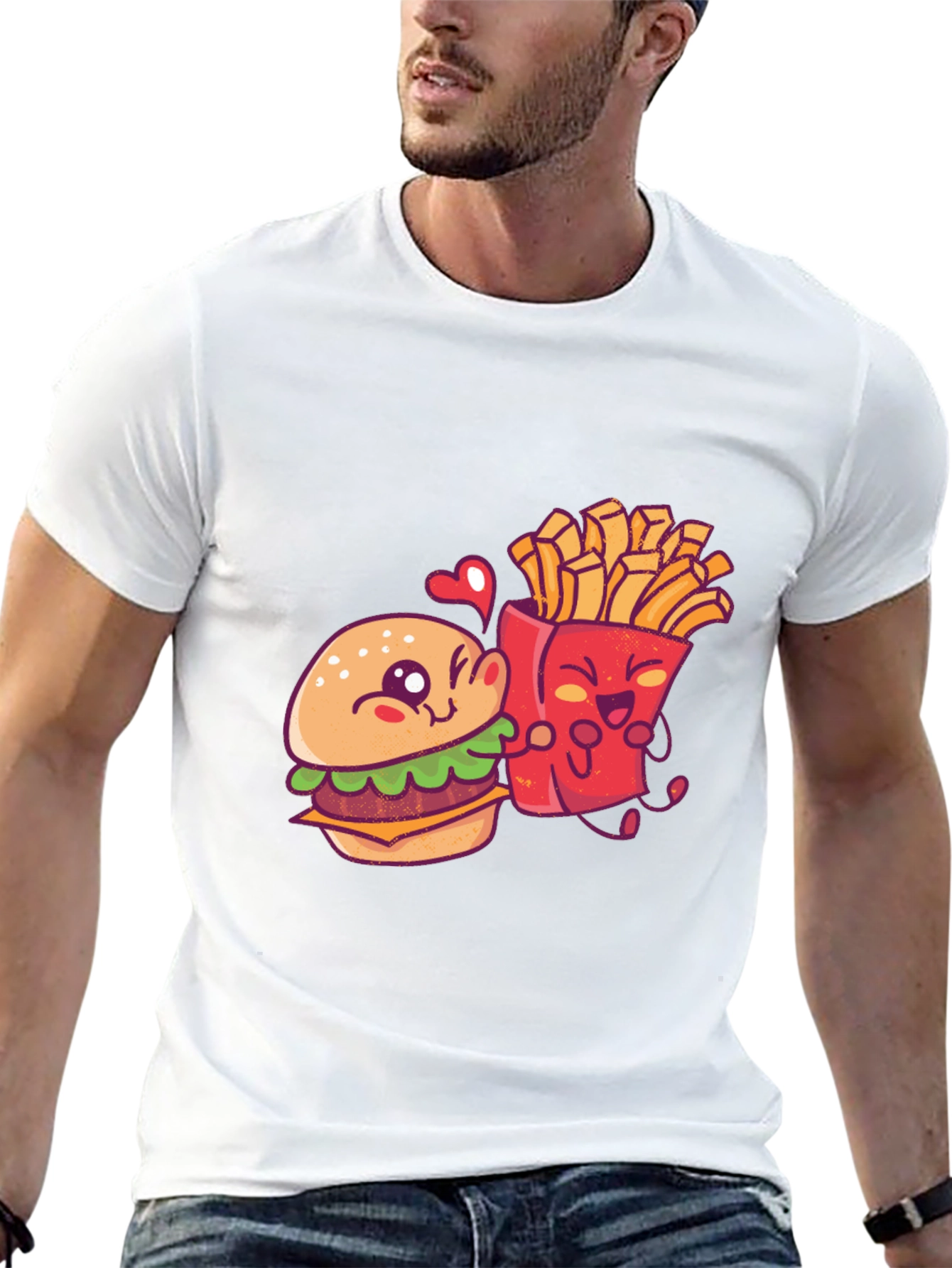 Burger and Fries Cartoon Graphic T-Shirt