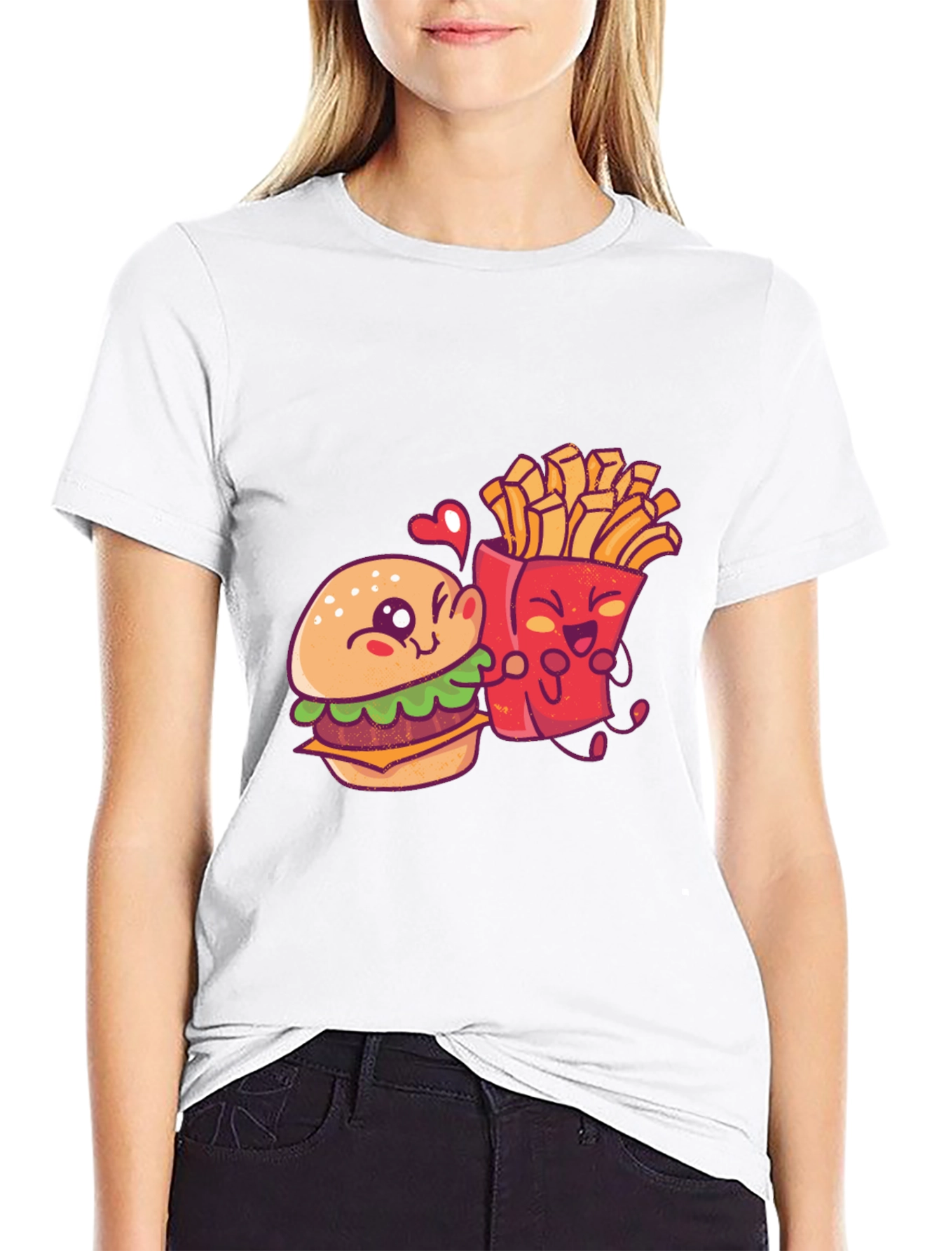 Burger and Fries Cartoon Graphic T-Shirt