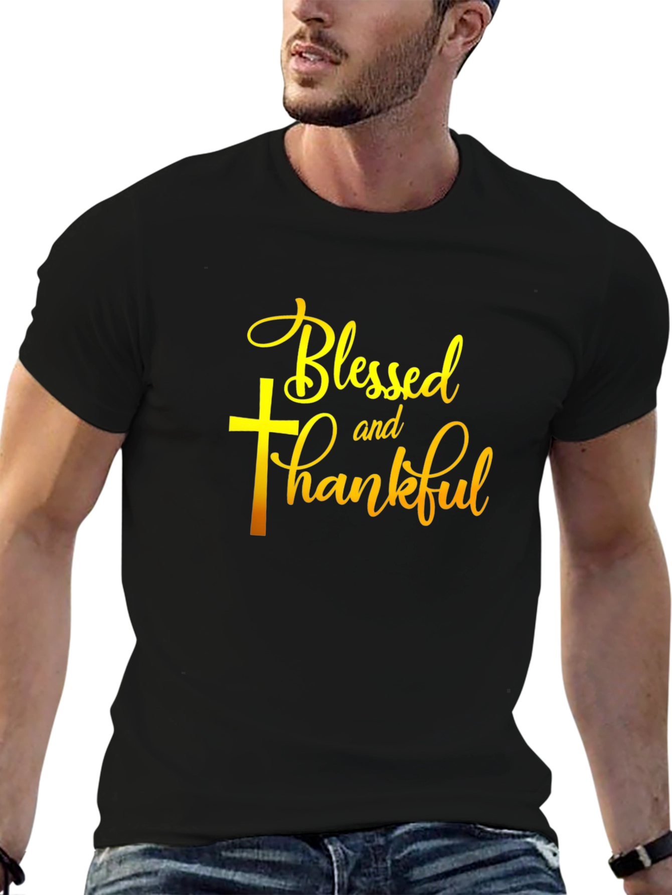 Blessed & Thankful Graphic Tee - Black