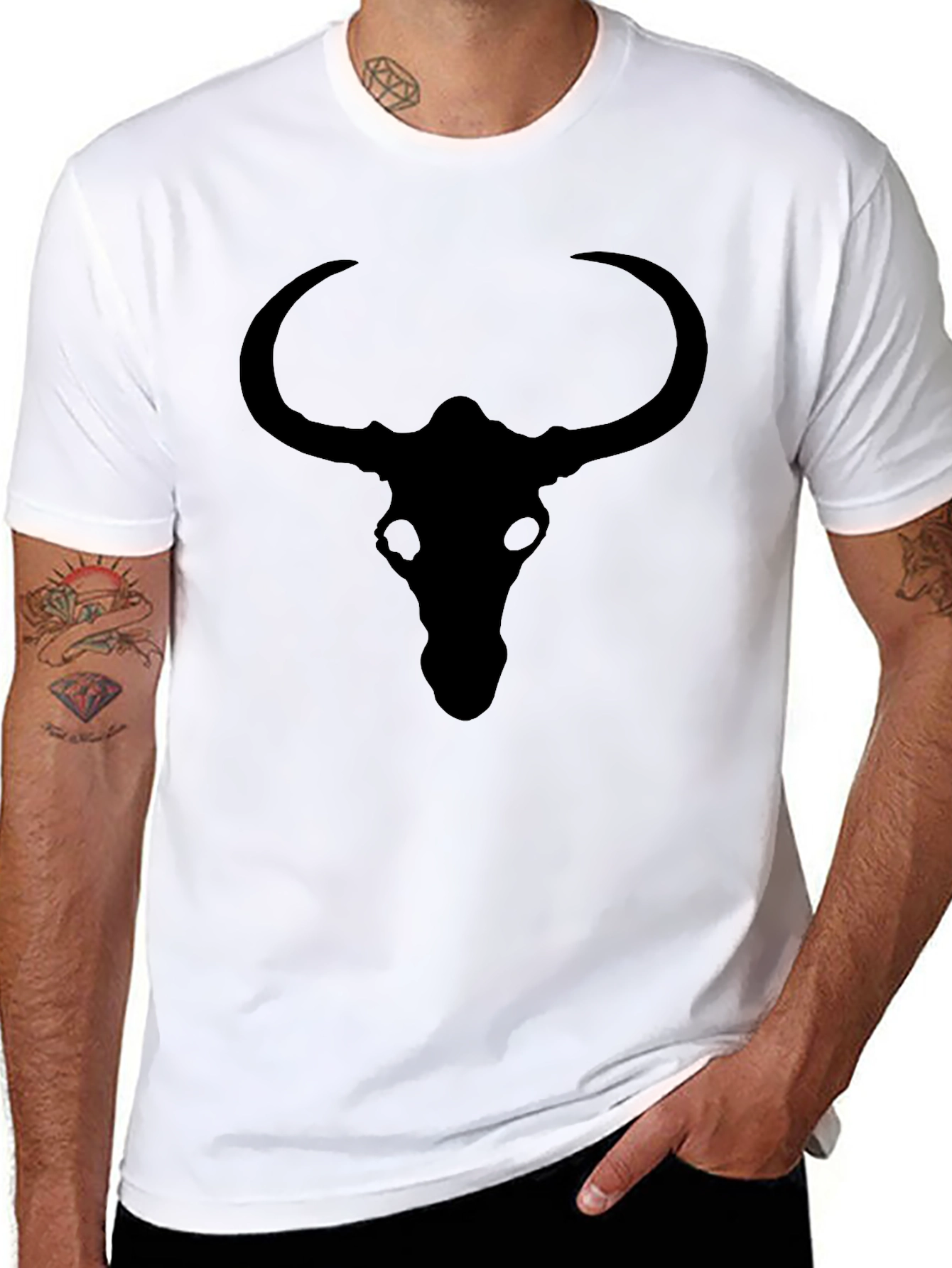 Black Bull Skull Graphic Tee - Mens Casual Top