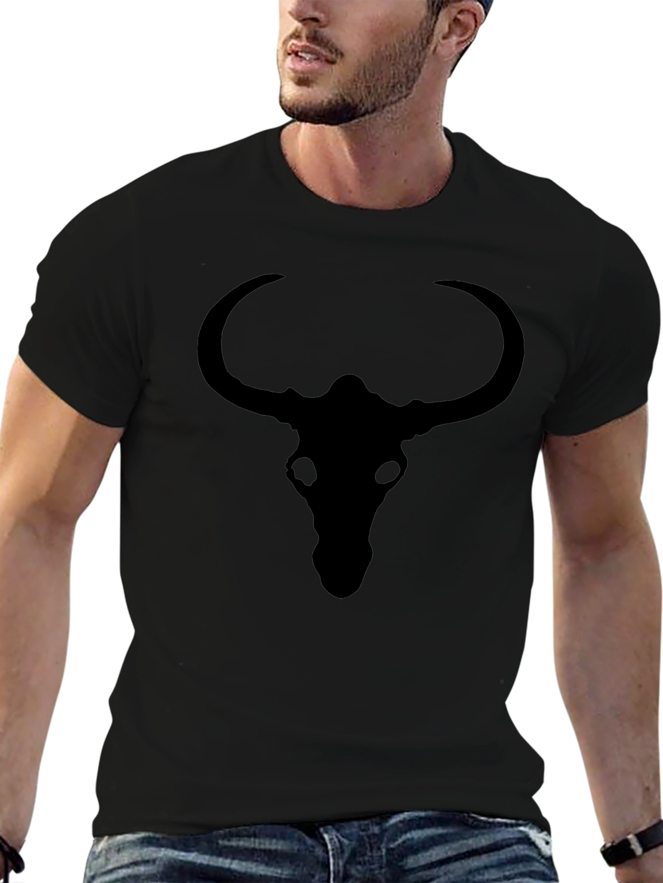 Black Bull Skull Graphic Tee - Mens Casual Top