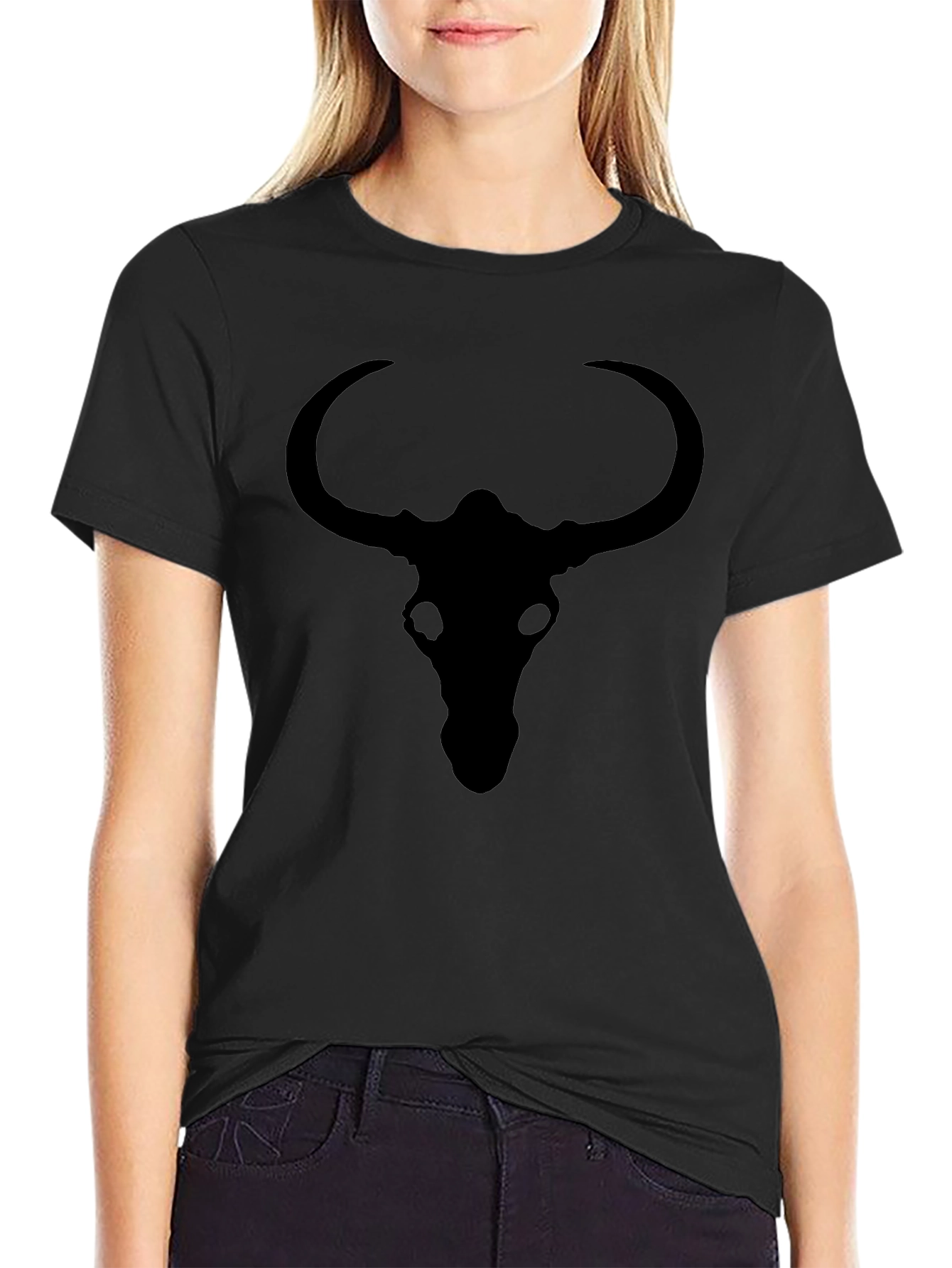 Black Bull Skull Graphic Tee - Mens Casual Top