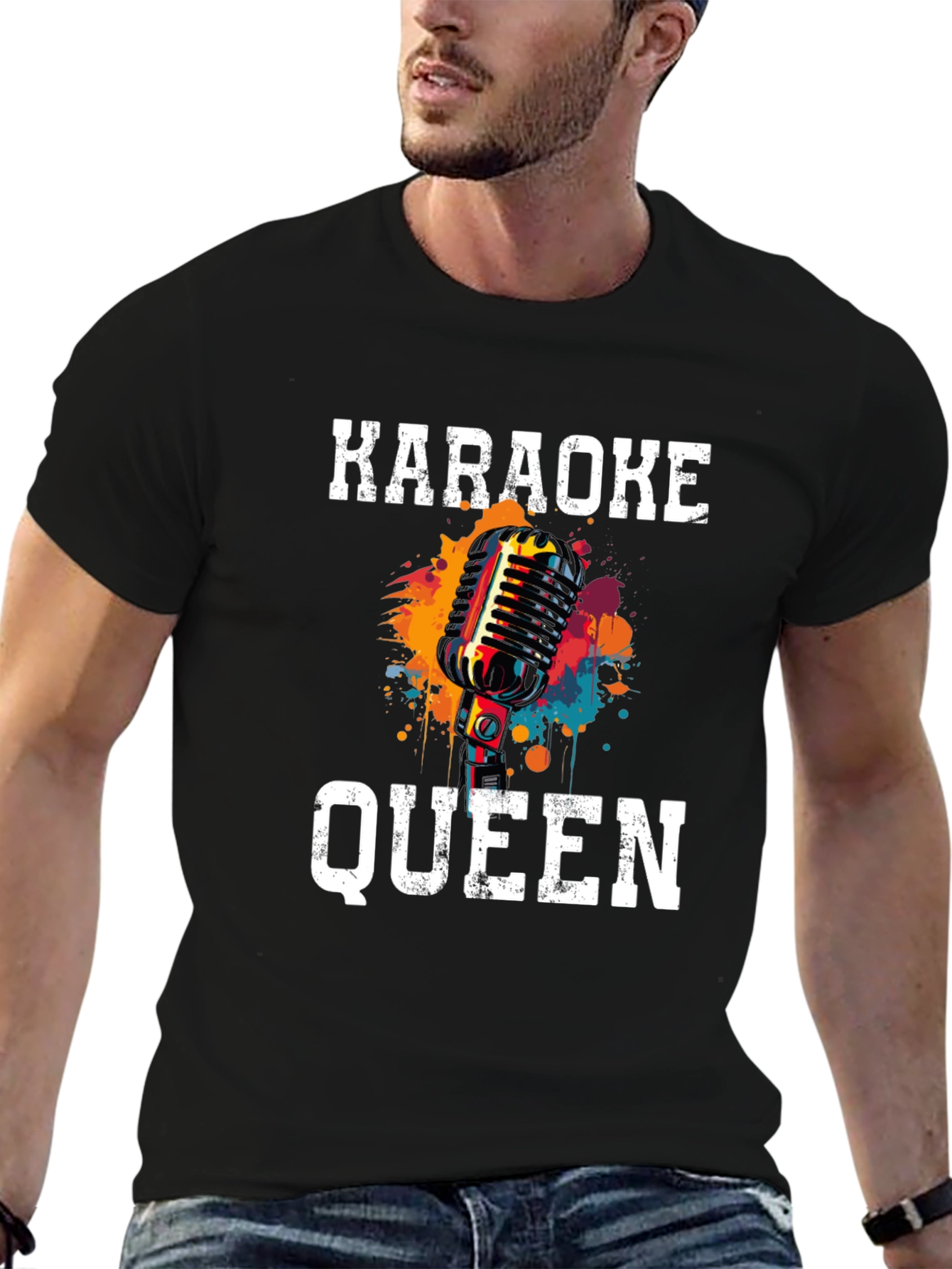 Karaoke Queen Graphic Tee - Retro Microphone Design
