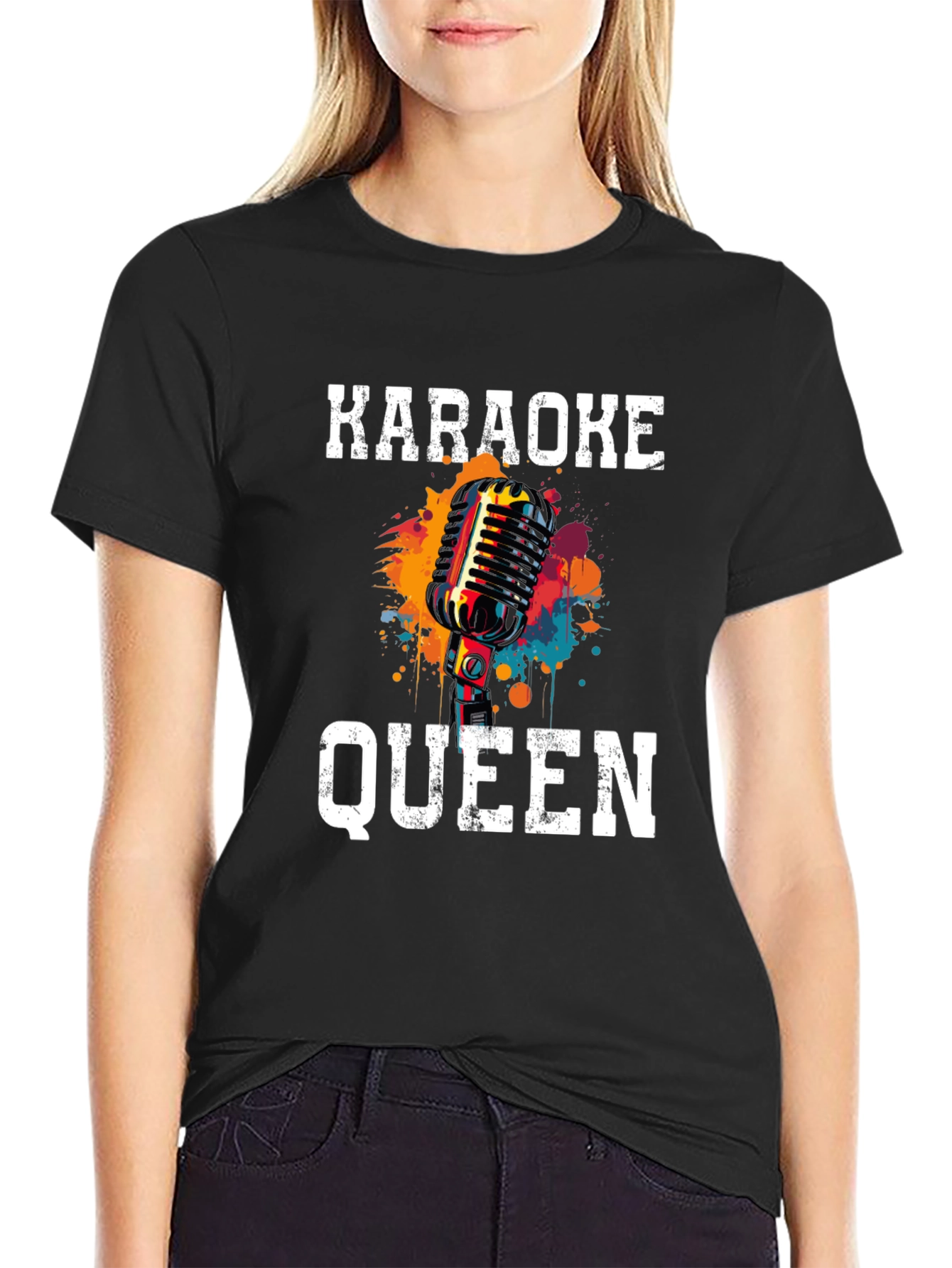 Karaoke Queen Graphic Tee - Retro Microphone Design
