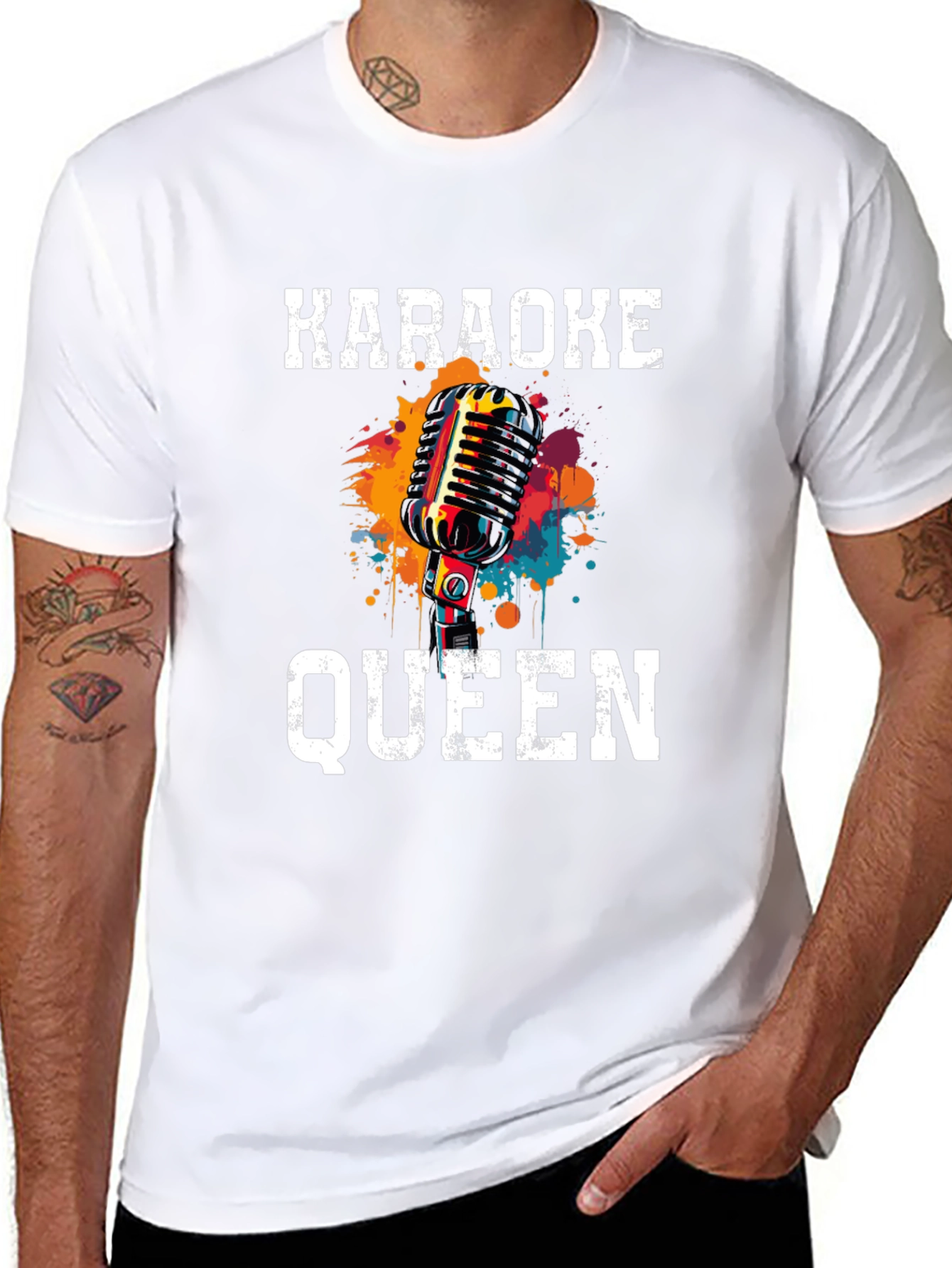 Karaoke Queen Graphic Tee - Retro Microphone Design