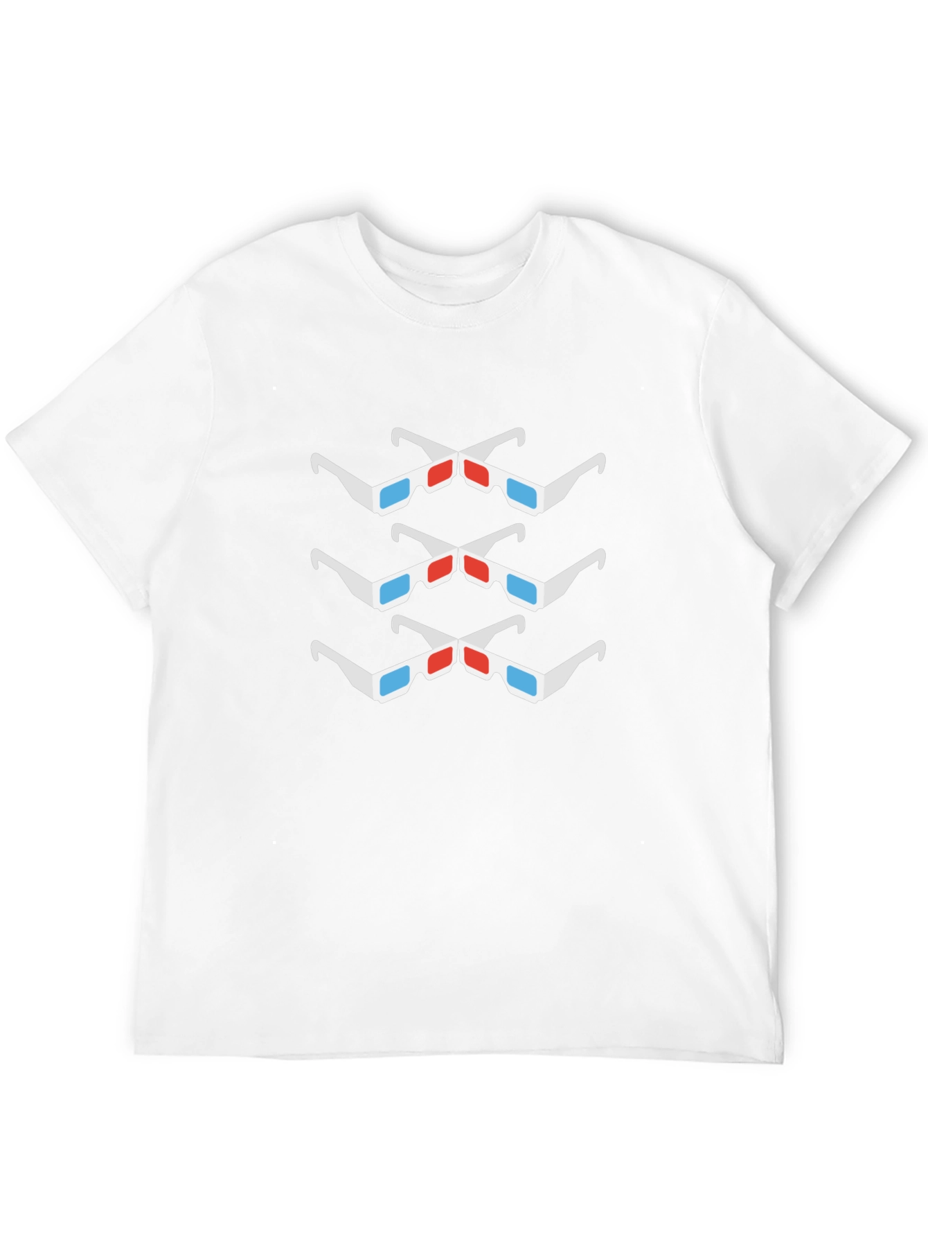3D Glasses Pattern Black Crew Neck T-Shirt