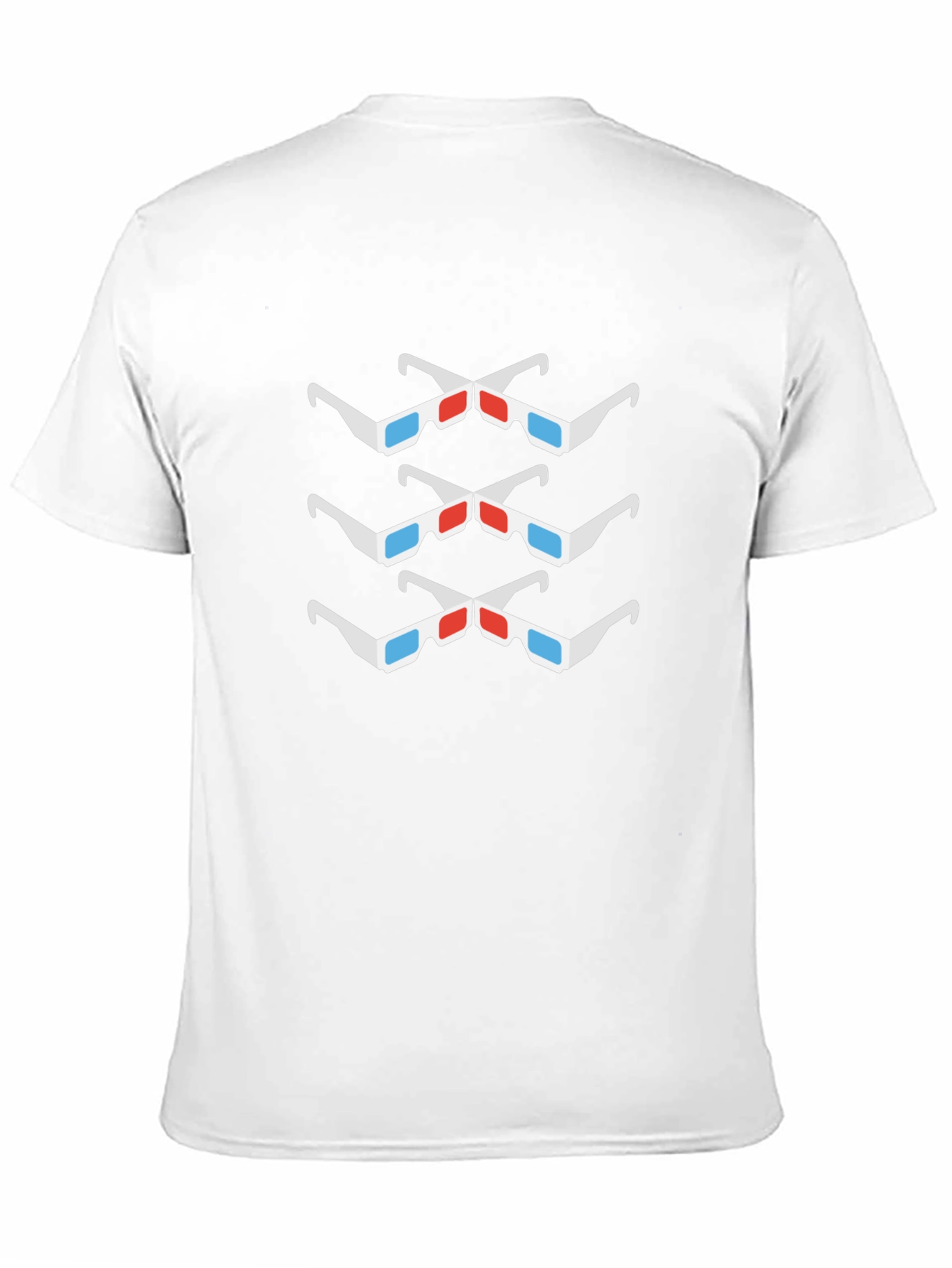 3D Glasses Pattern Black Crew Neck T-Shirt