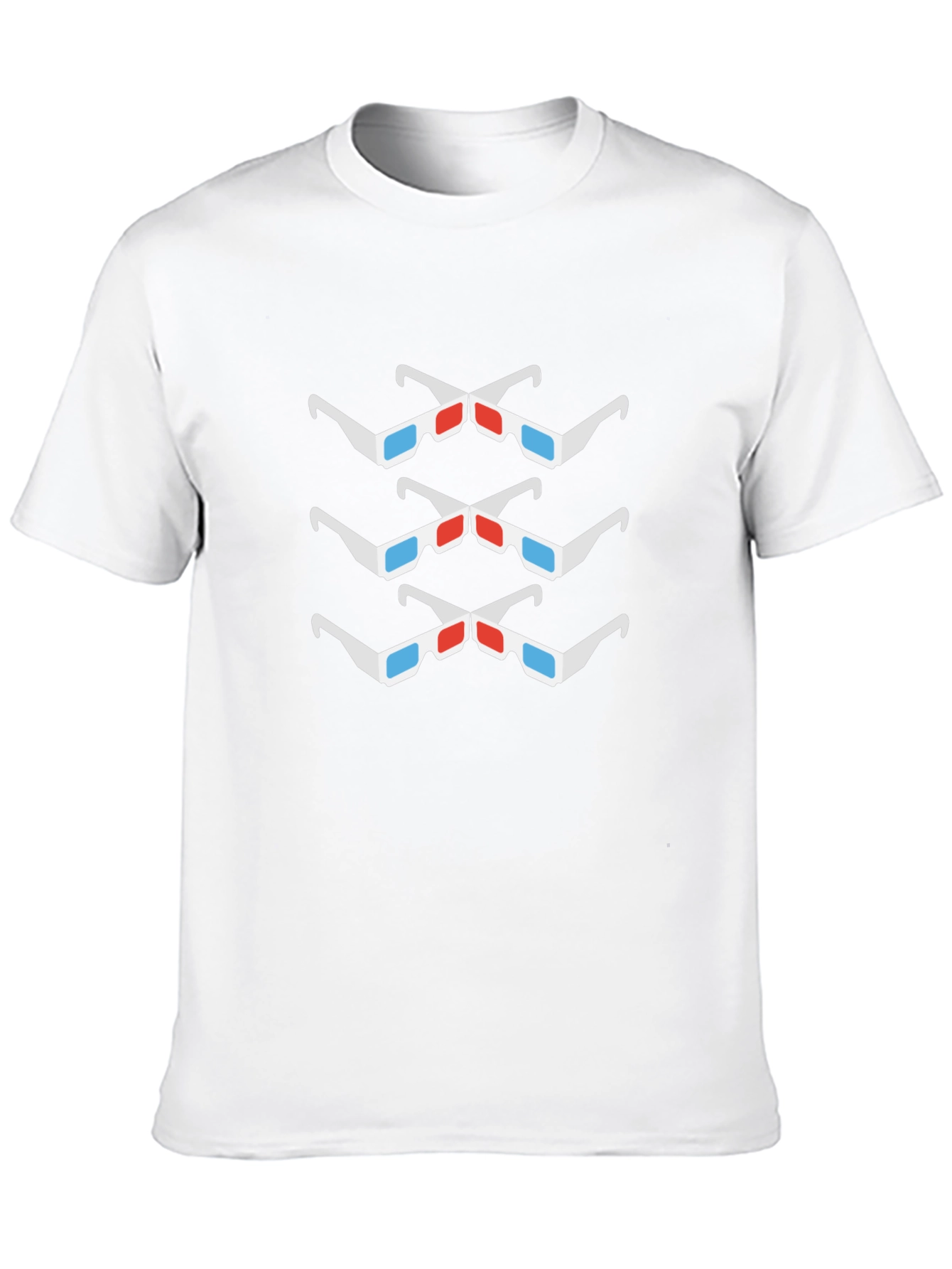 3D Glasses Pattern Black Crew Neck T-Shirt