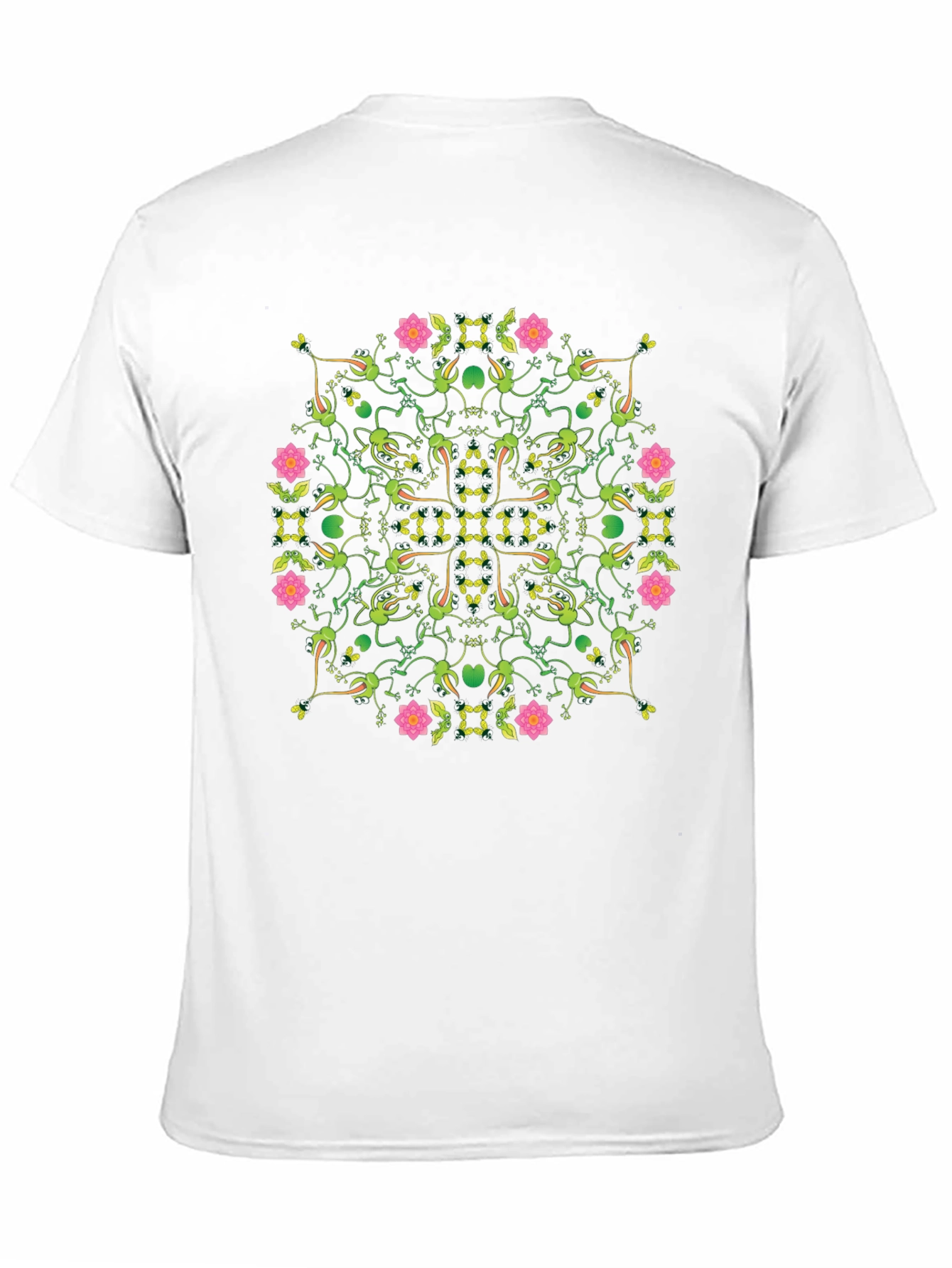 Floral Frog Pattern Black T-Shirt