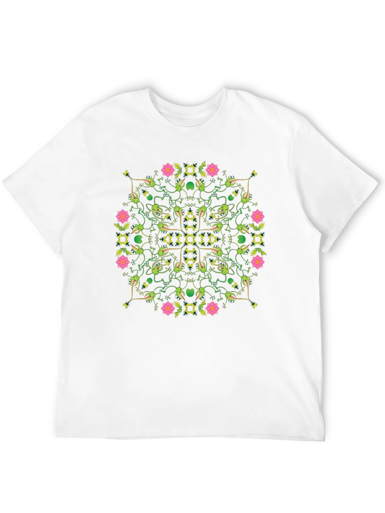 Floral Frog Pattern Black T-Shirt