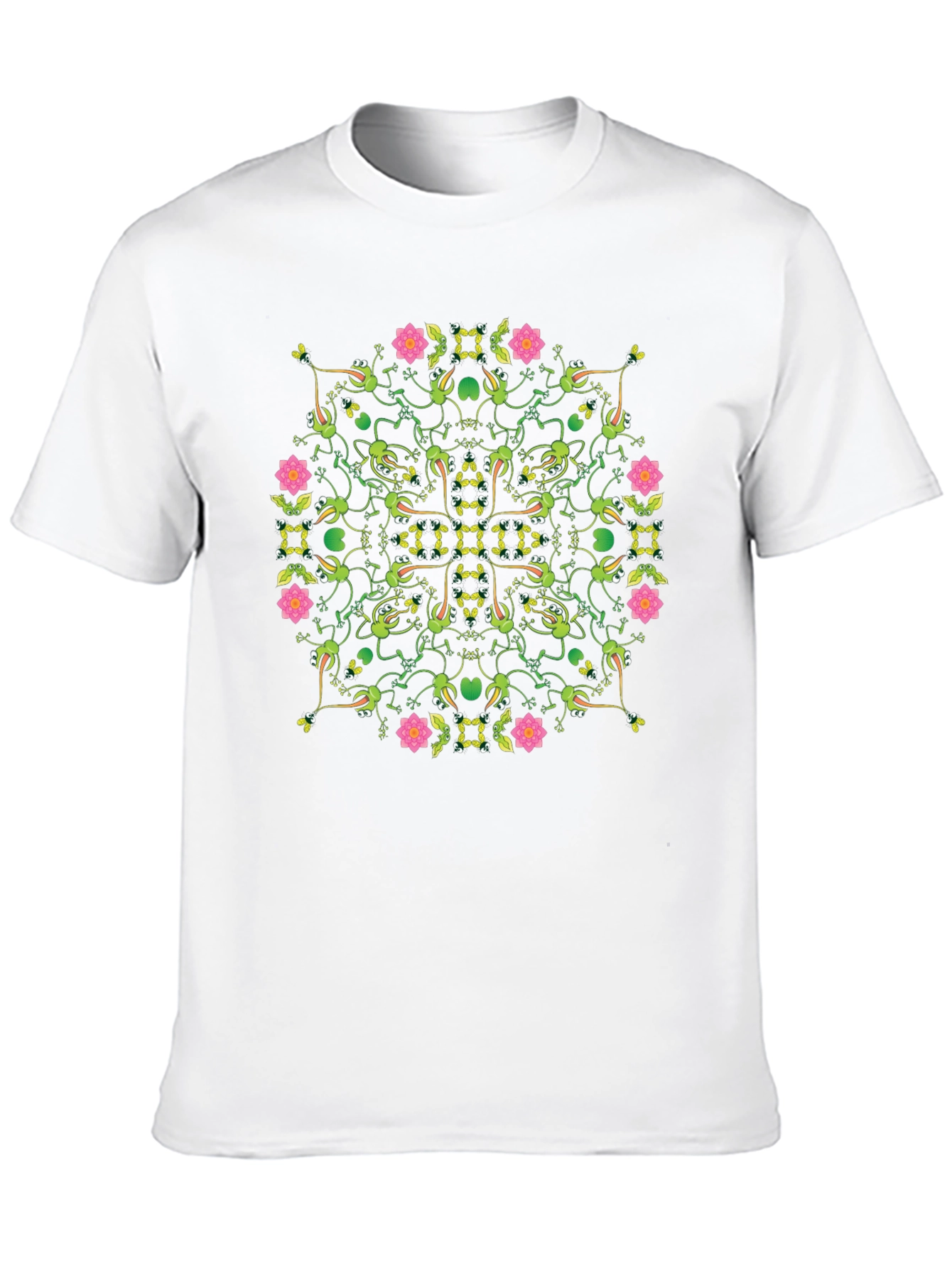 Floral Frog Pattern Black T-Shirt