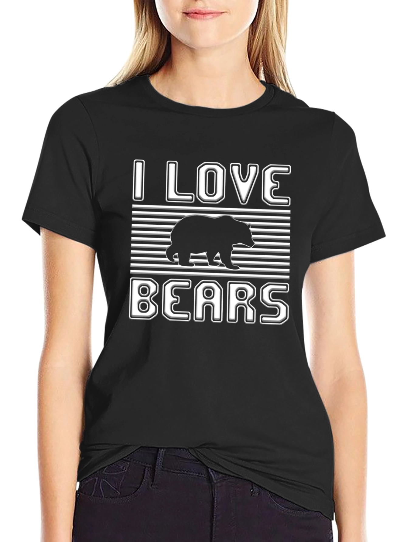 I Love Bears Graphic Tee - Black Cotton T-Shirt