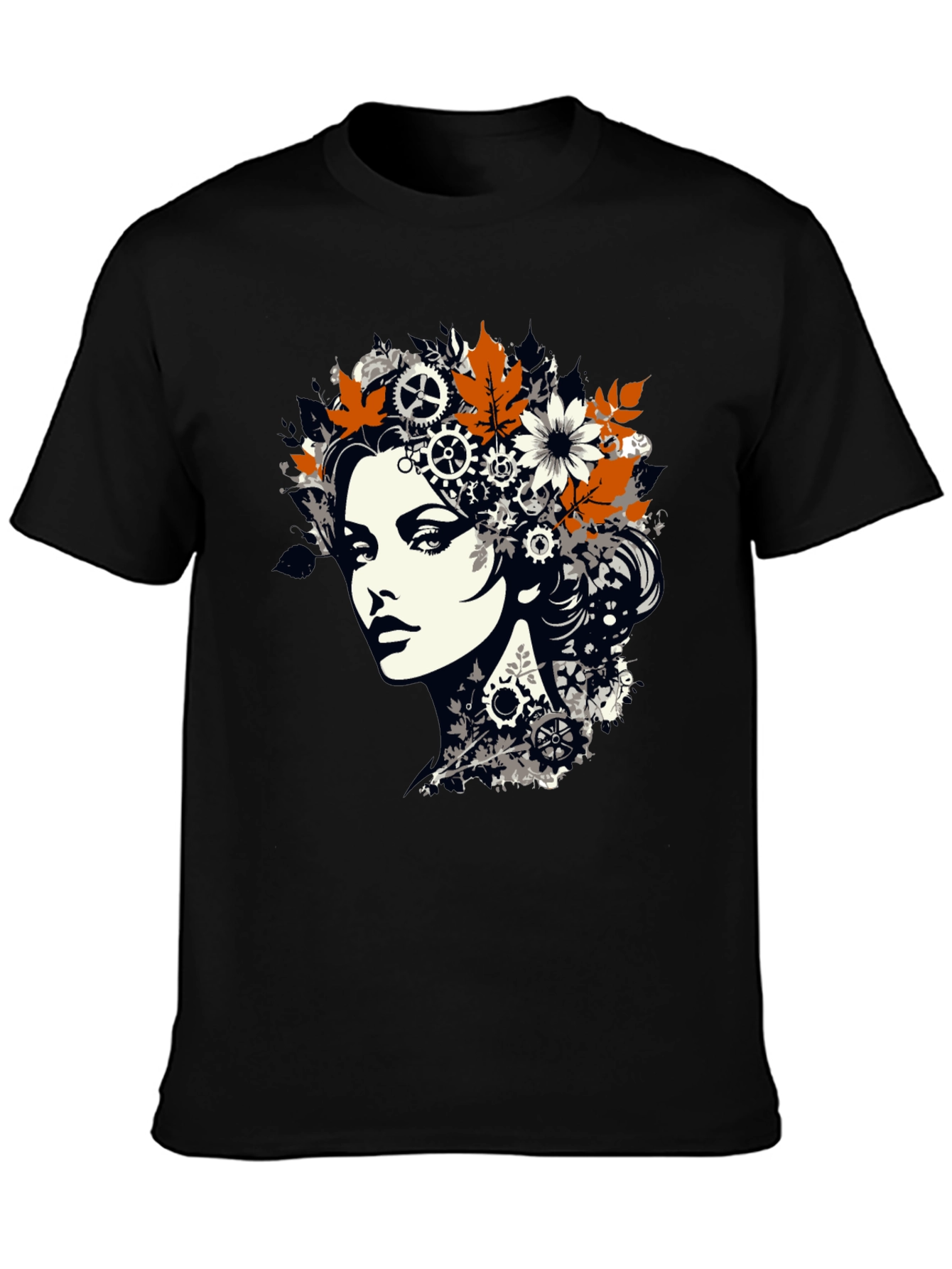 Steampunk Woman Graphic Print Black T-Shirt