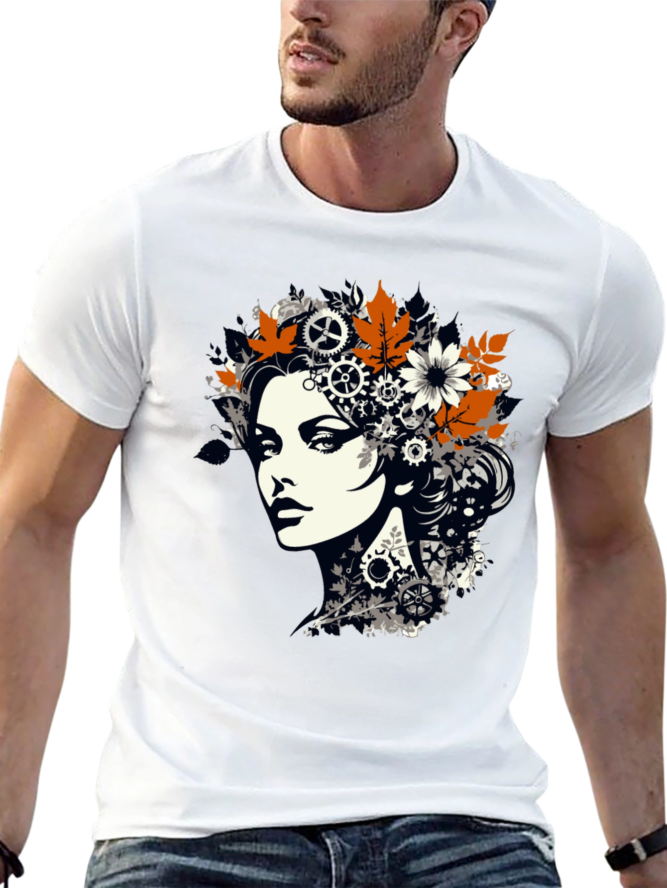Steampunk Woman Graphic Print Black T-Shirt