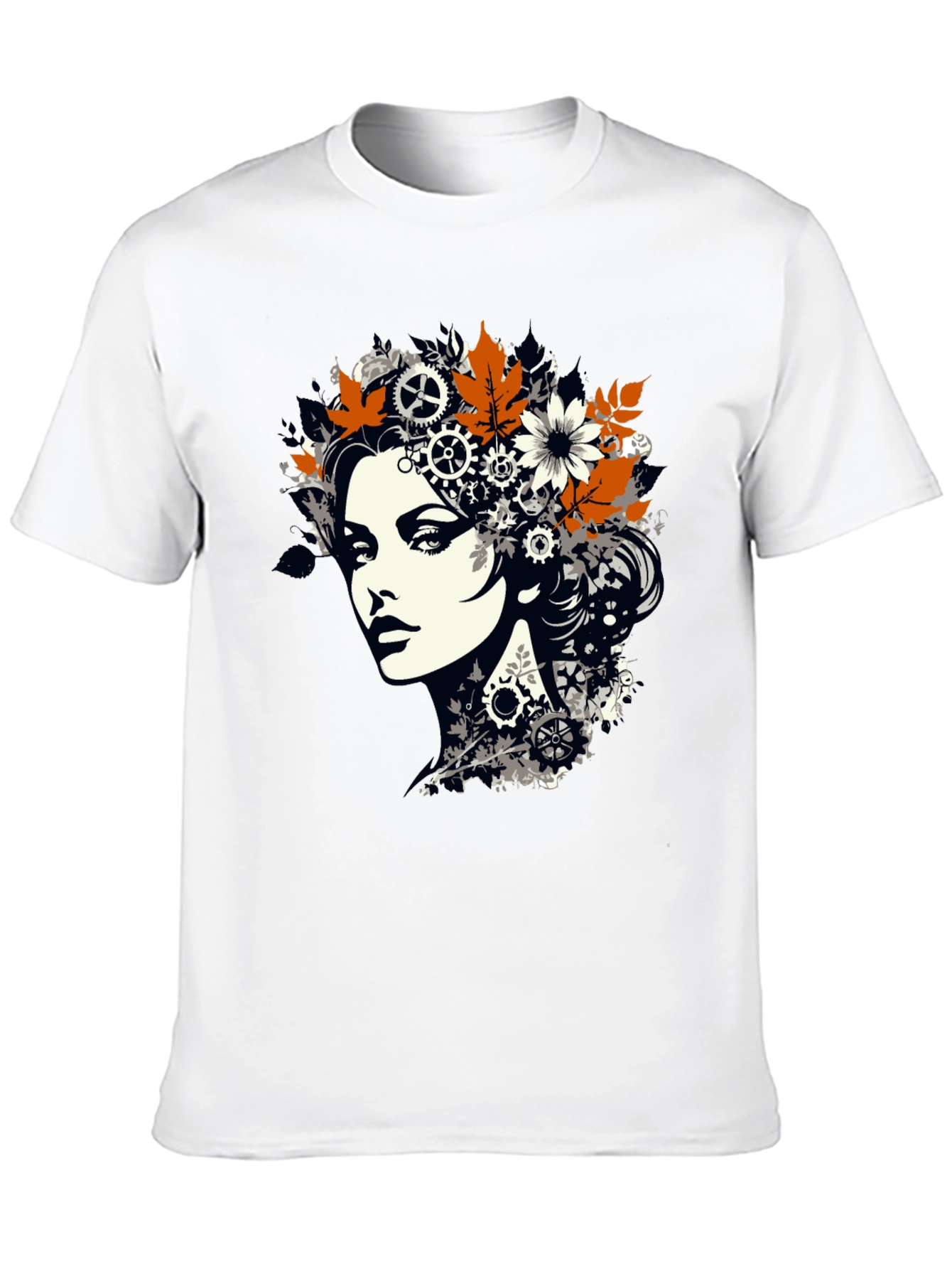 Steampunk Woman Graphic Print Black T-Shirt