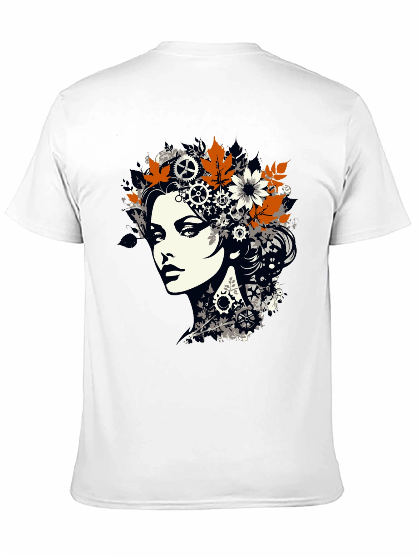 Steampunk Woman Graphic Print Black T-Shirt