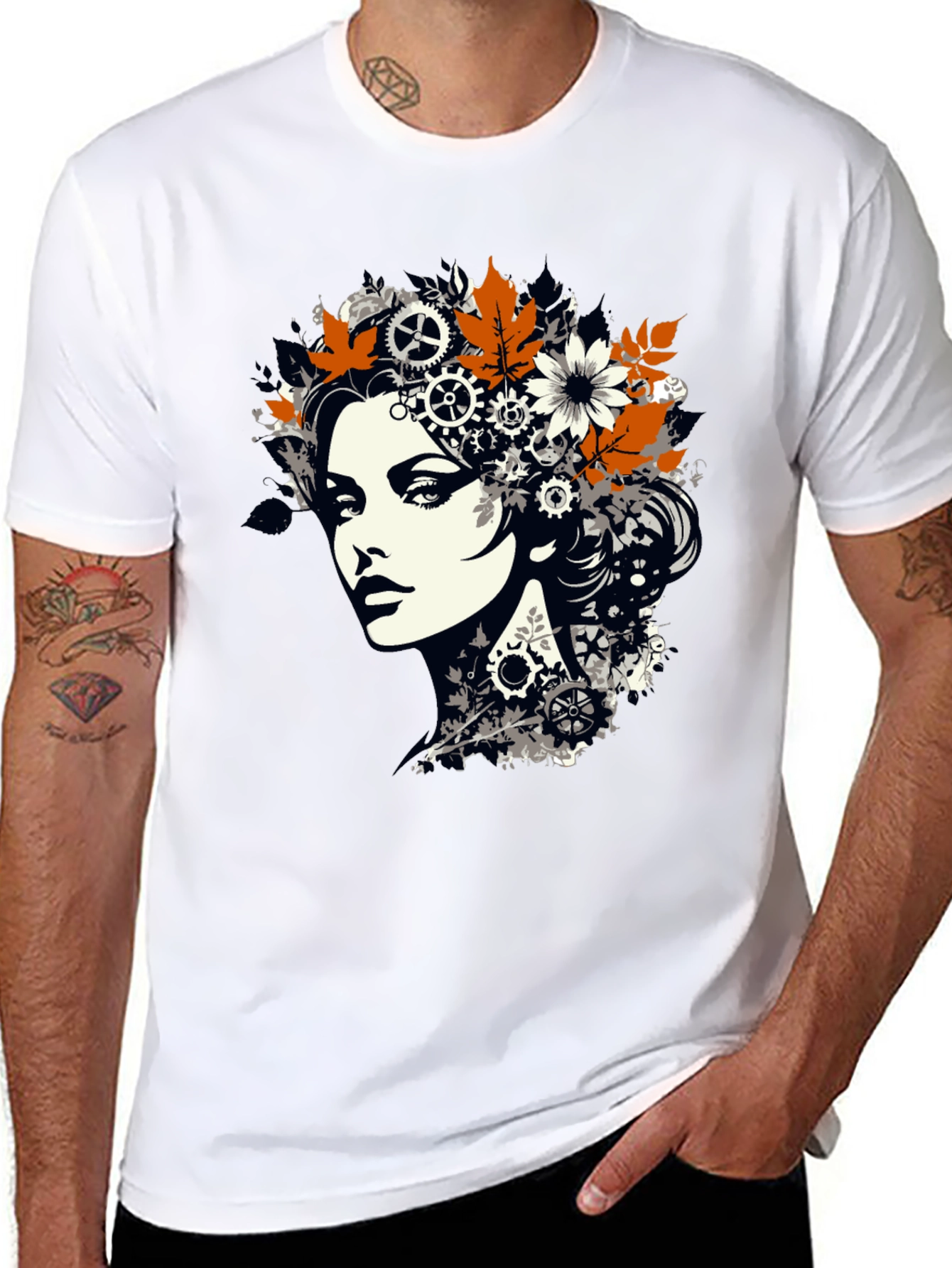 Steampunk Woman Graphic Print Black T-Shirt