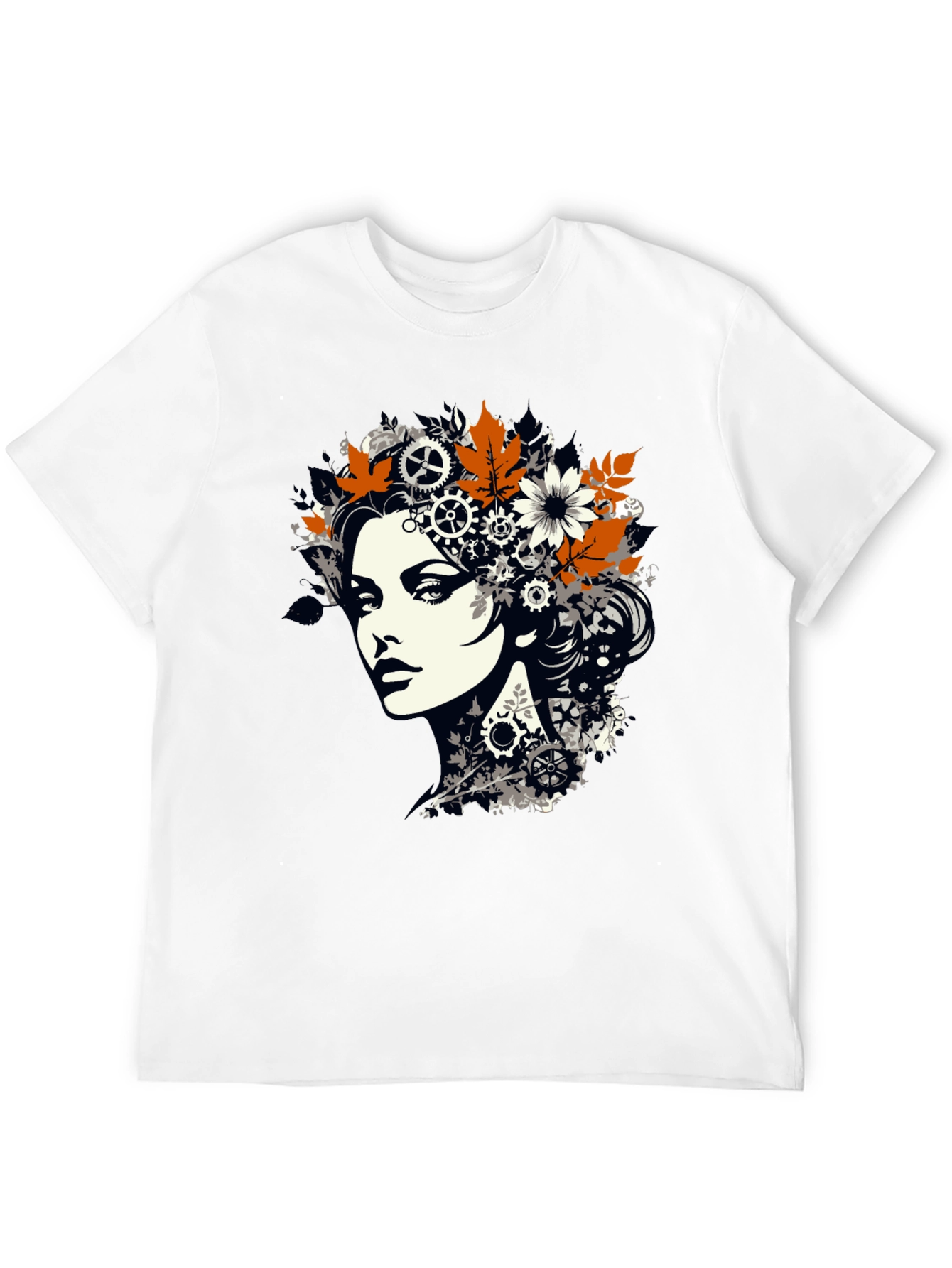 Steampunk Woman Graphic Print Black T-Shirt