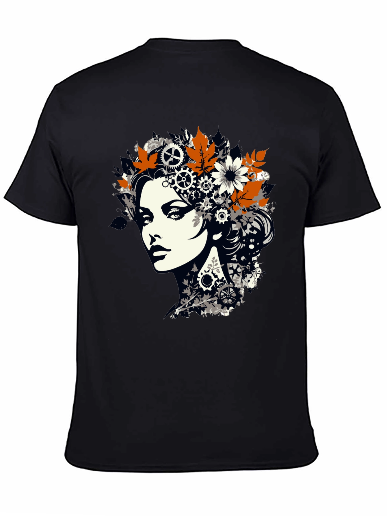 Steampunk Woman Graphic Print Black T-Shirt