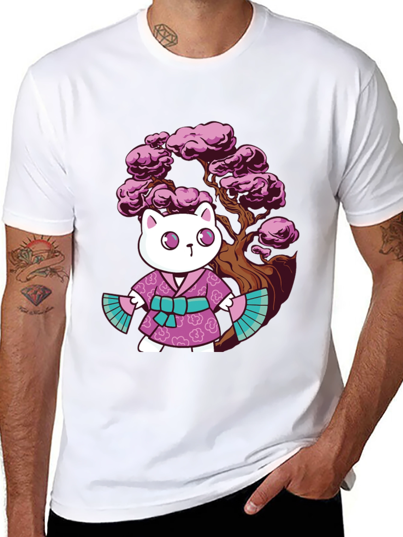 Kawaii Cat Kimono Graphic Tee