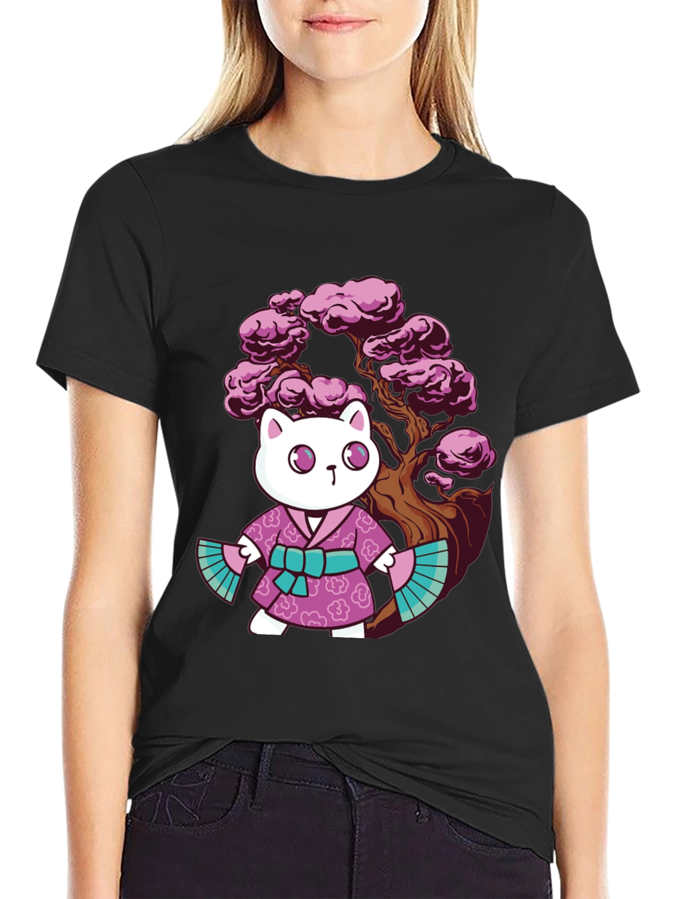 Kawaii Cat Kimono Graphic Tee