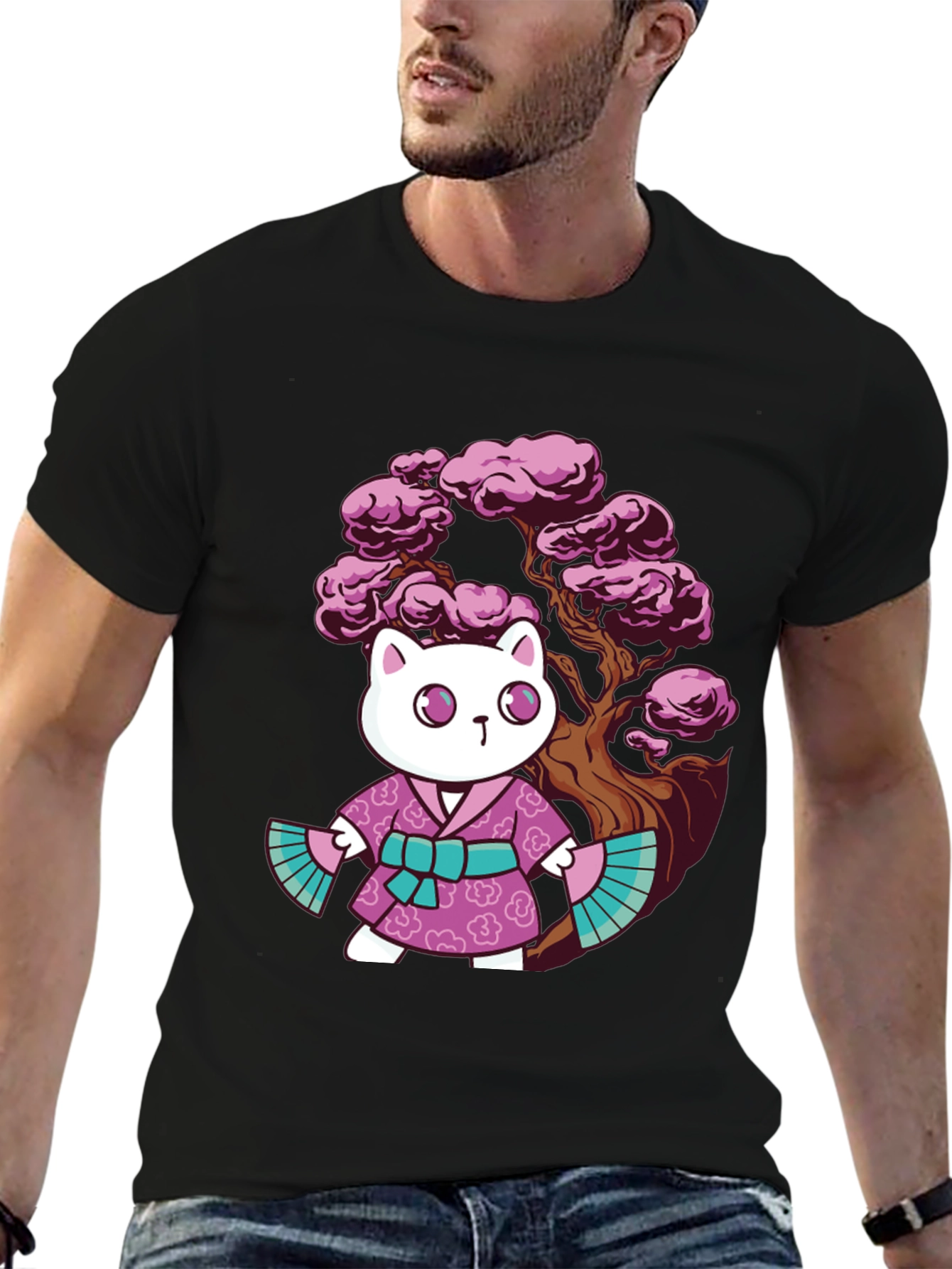 Kawaii Cat Kimono Graphic Tee