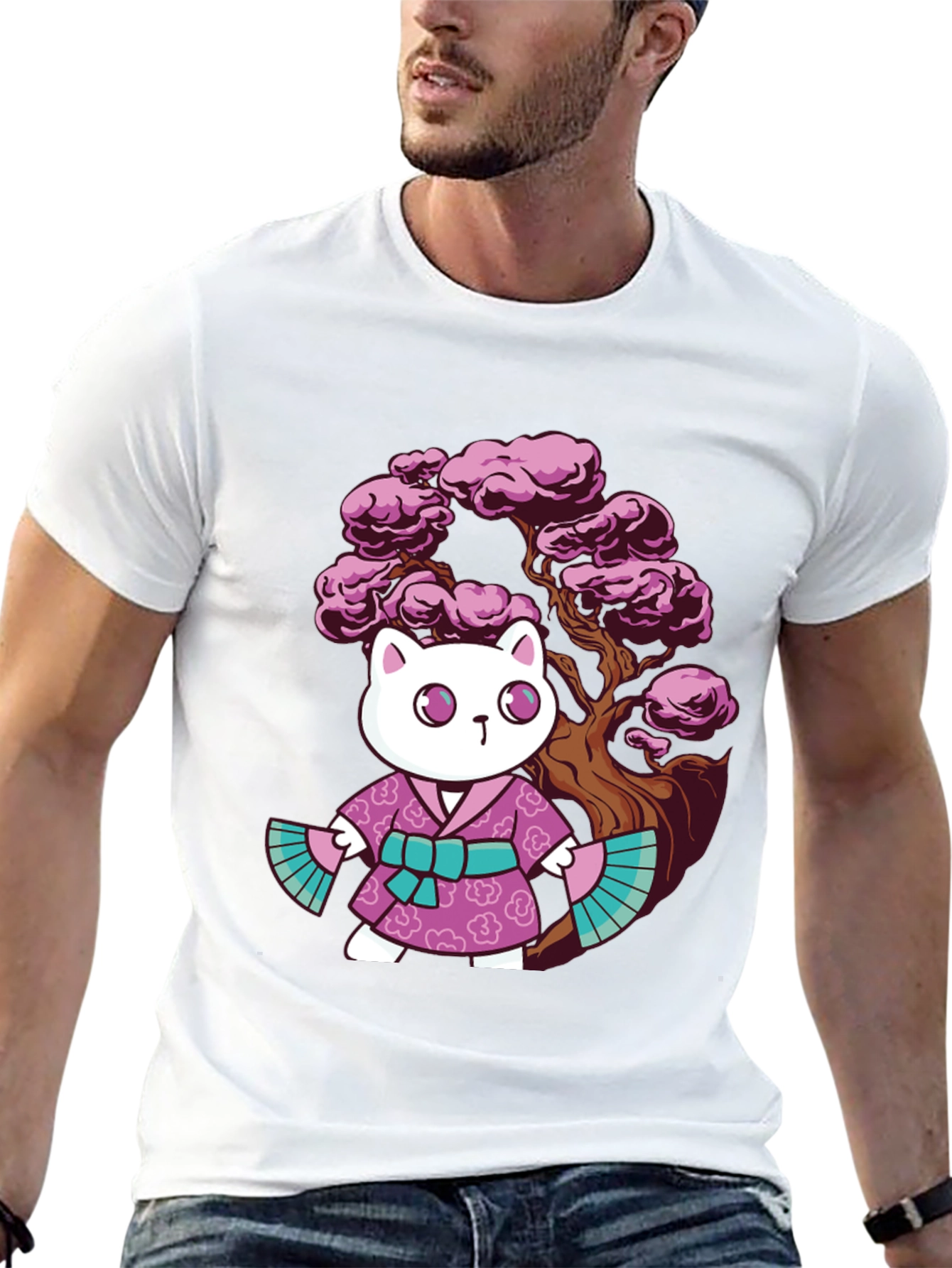 Kawaii Cat Kimono Graphic Tee