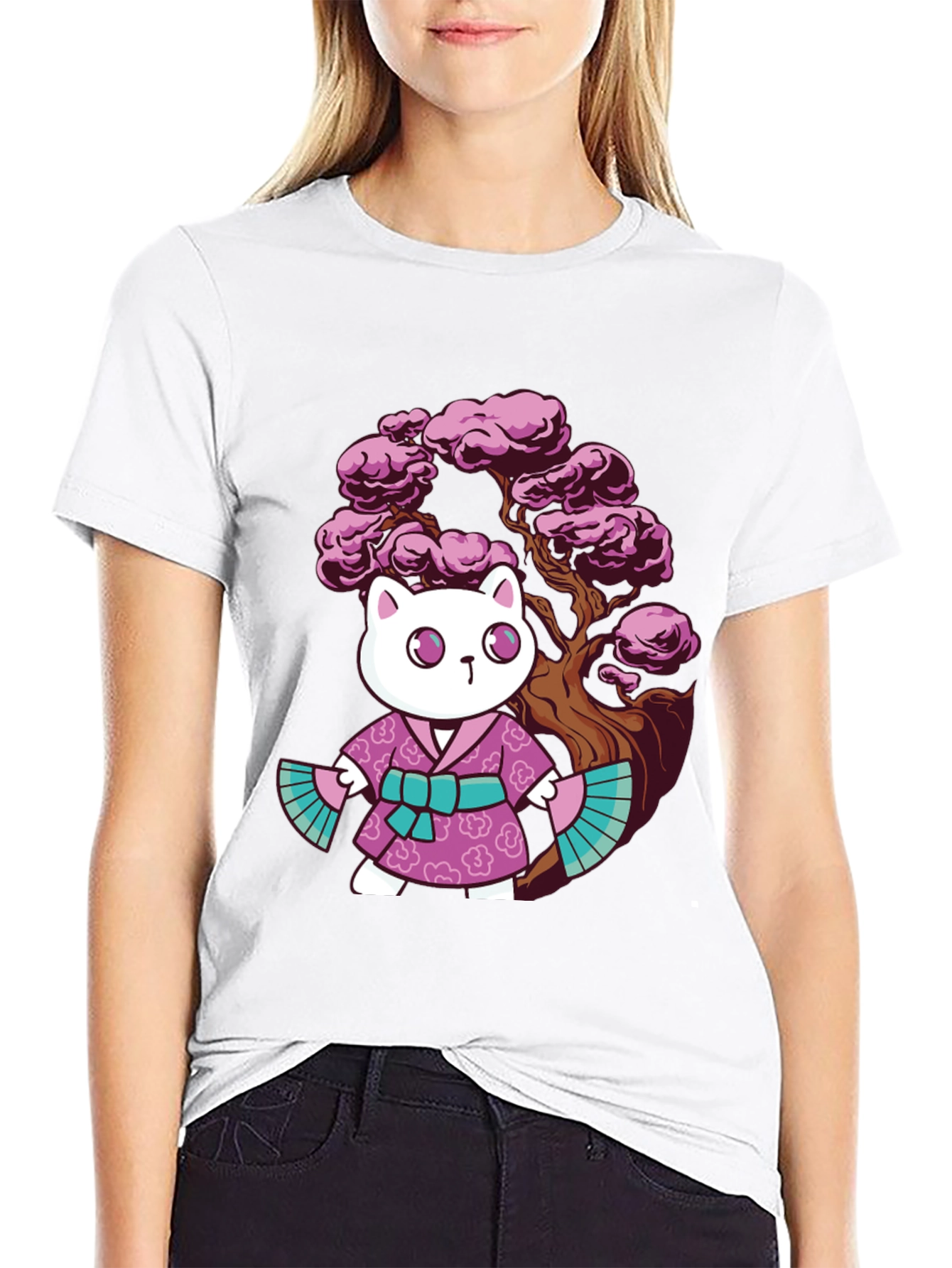 Kawaii Cat Kimono Graphic Tee