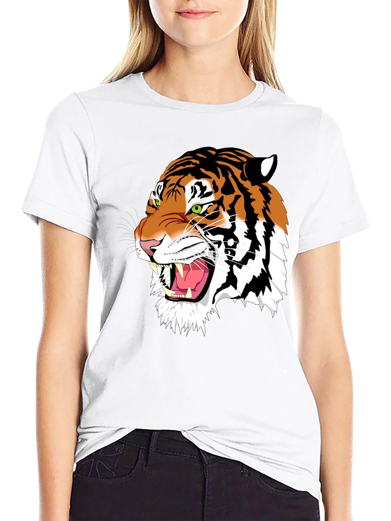 Bold Tiger Graphic Tee - Black Cotton T-Shirt