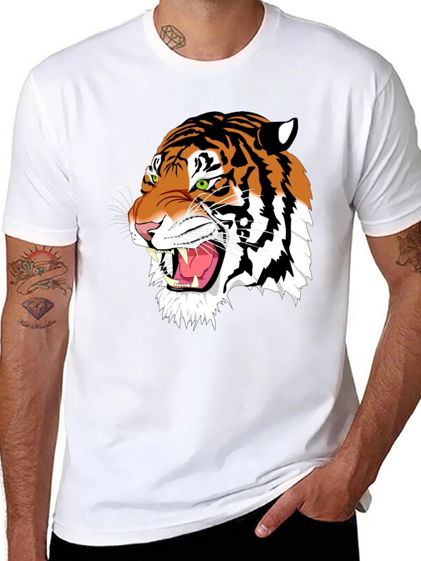 Bold Tiger Graphic Tee - Black Cotton T-Shirt