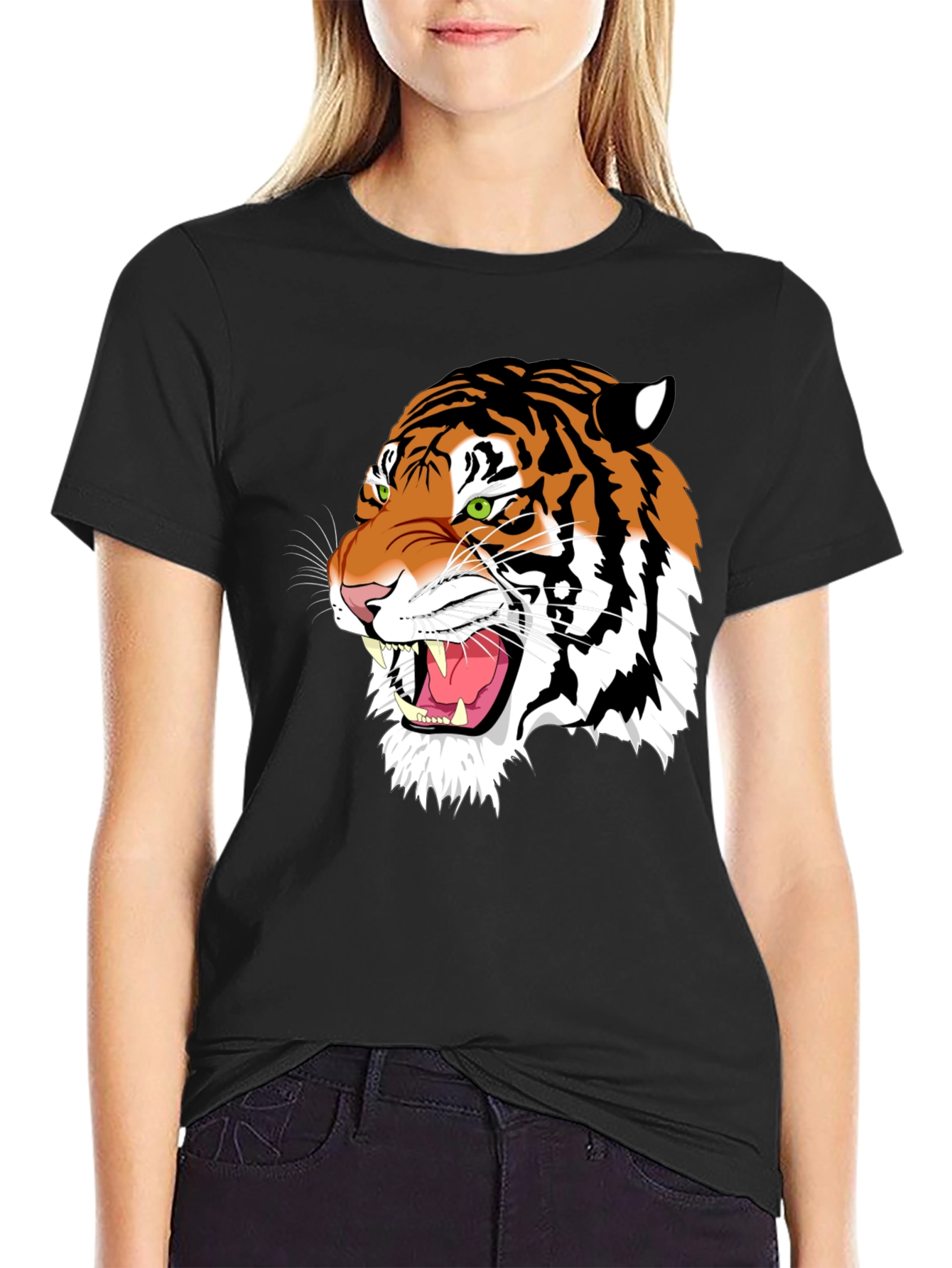 Bold Tiger Graphic Tee - Black Cotton T-Shirt