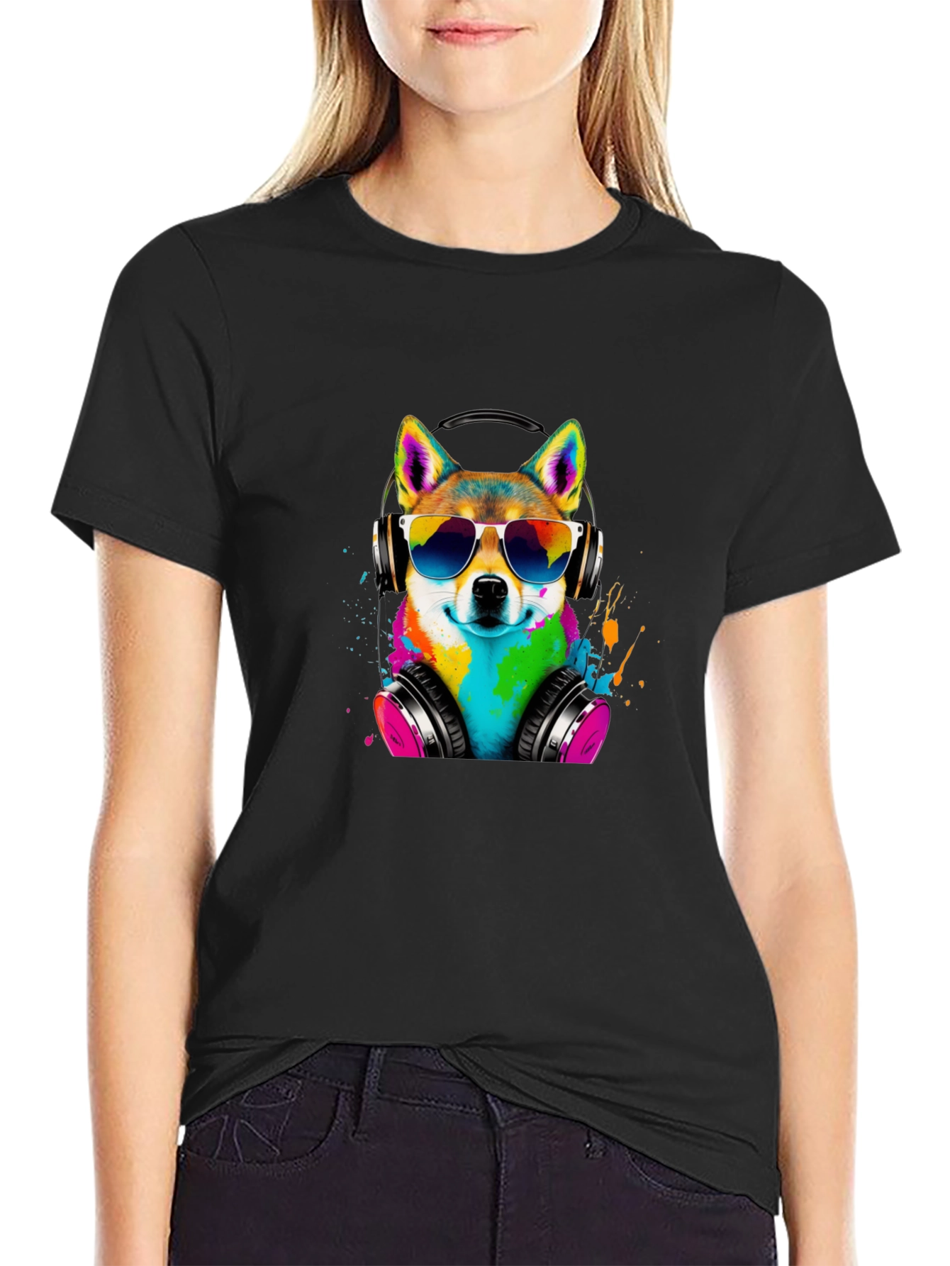 Cool Dog Tee - Shiba Inu with Headphones