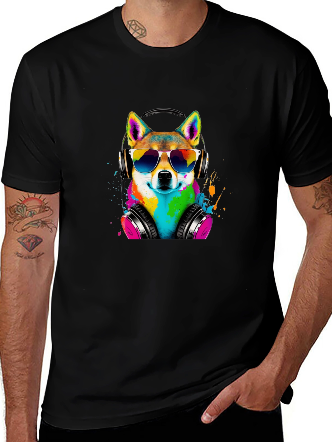 Cool Dog Tee - Shiba Inu with Headphones