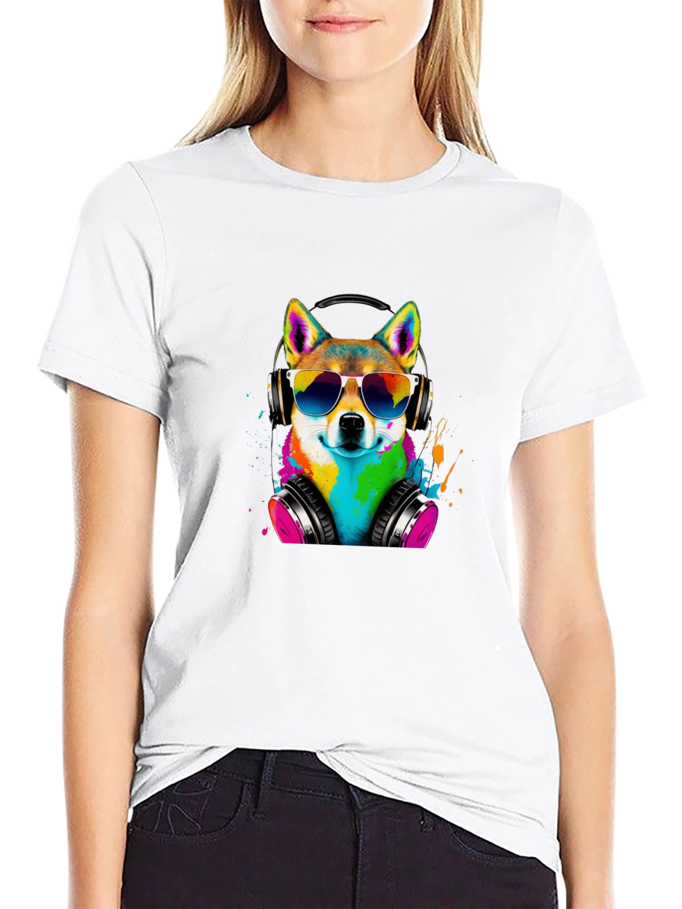 Cool Dog Tee - Shiba Inu with Headphones