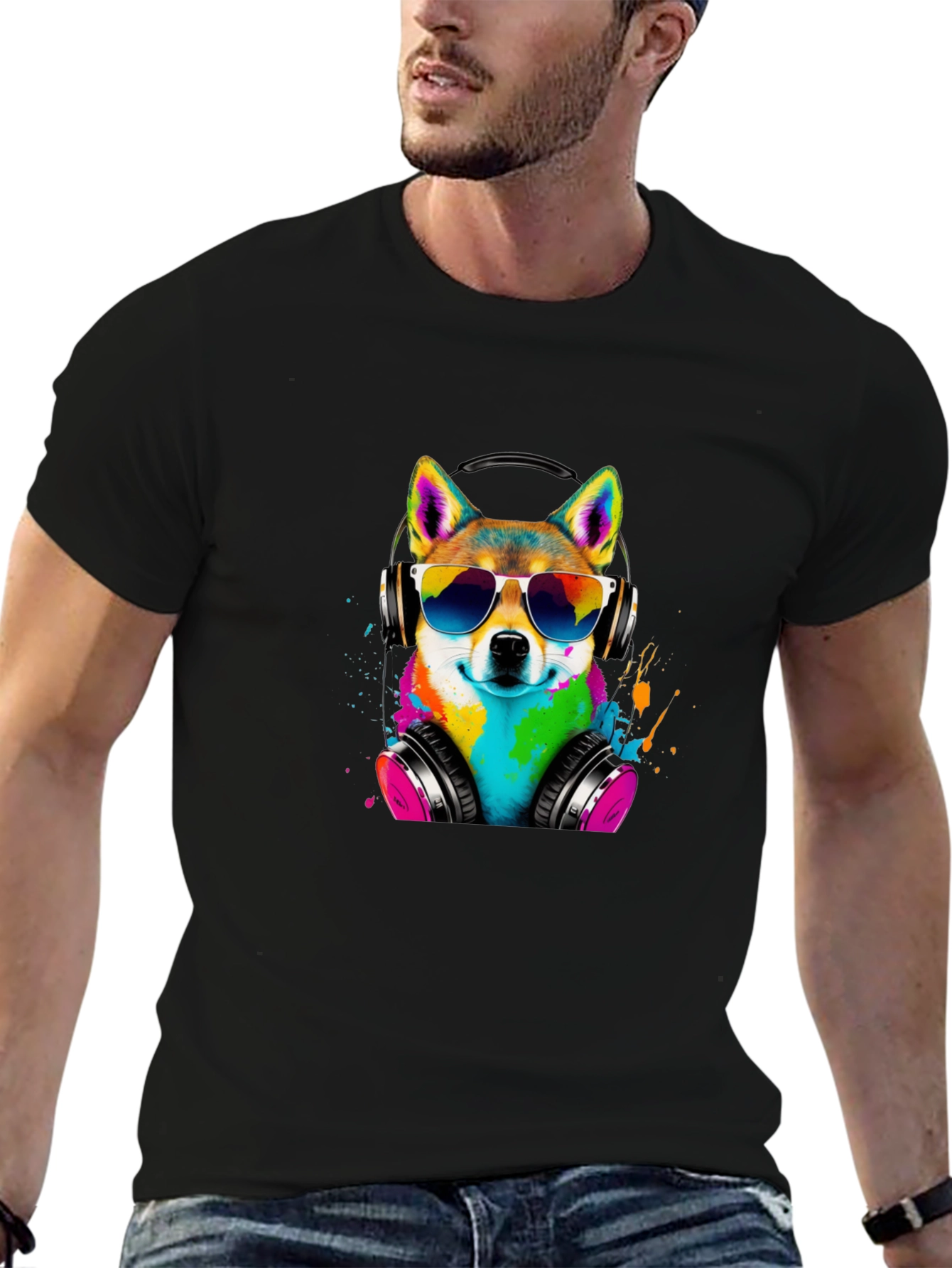 Cool Dog Tee - Shiba Inu with Headphones