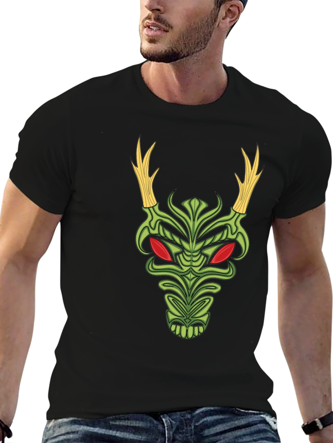 Tiki Mask Graphic Black T-Shirt