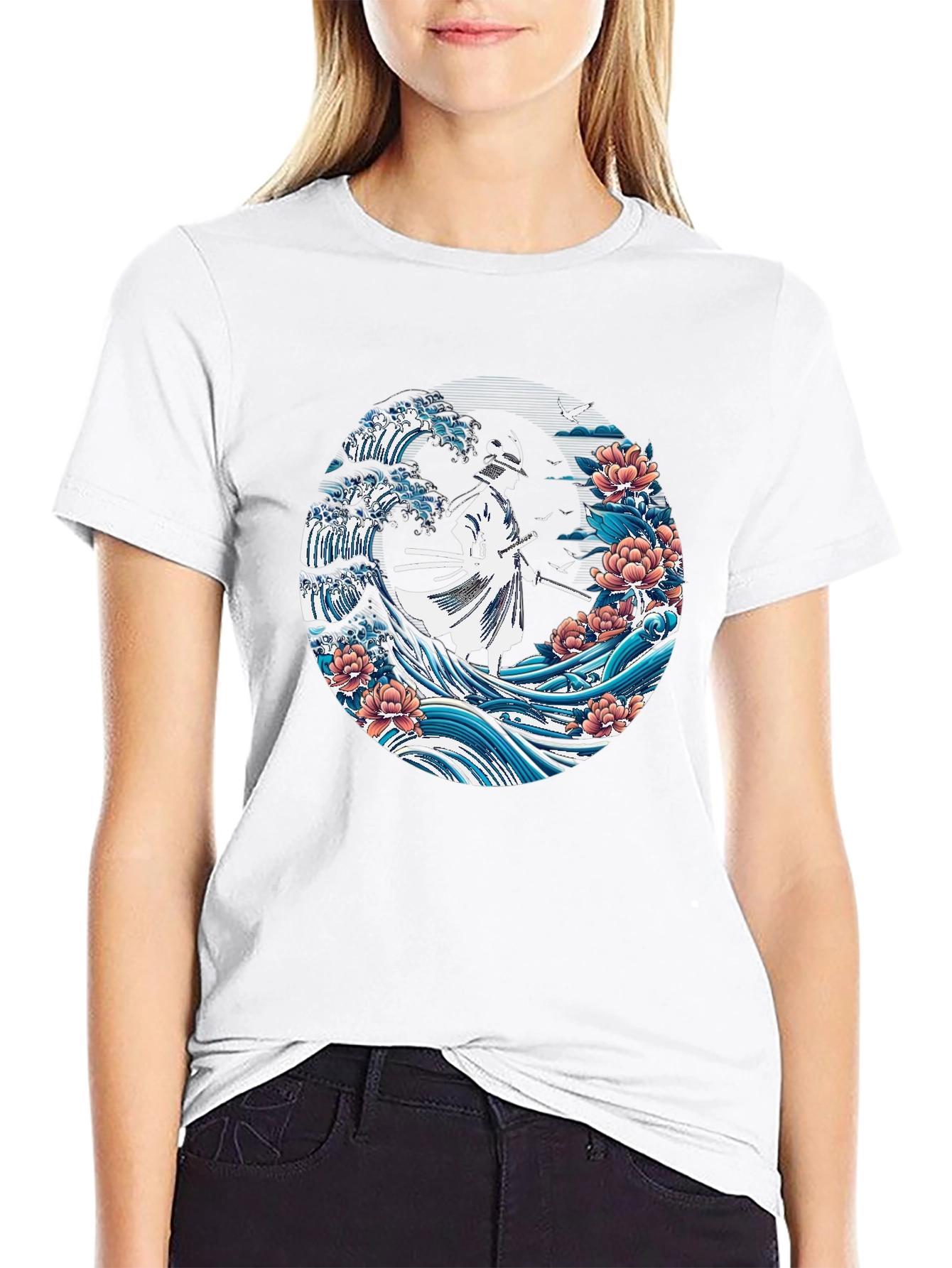 Samurai Wave Graphic Tee - Stylish Black T-Shirt